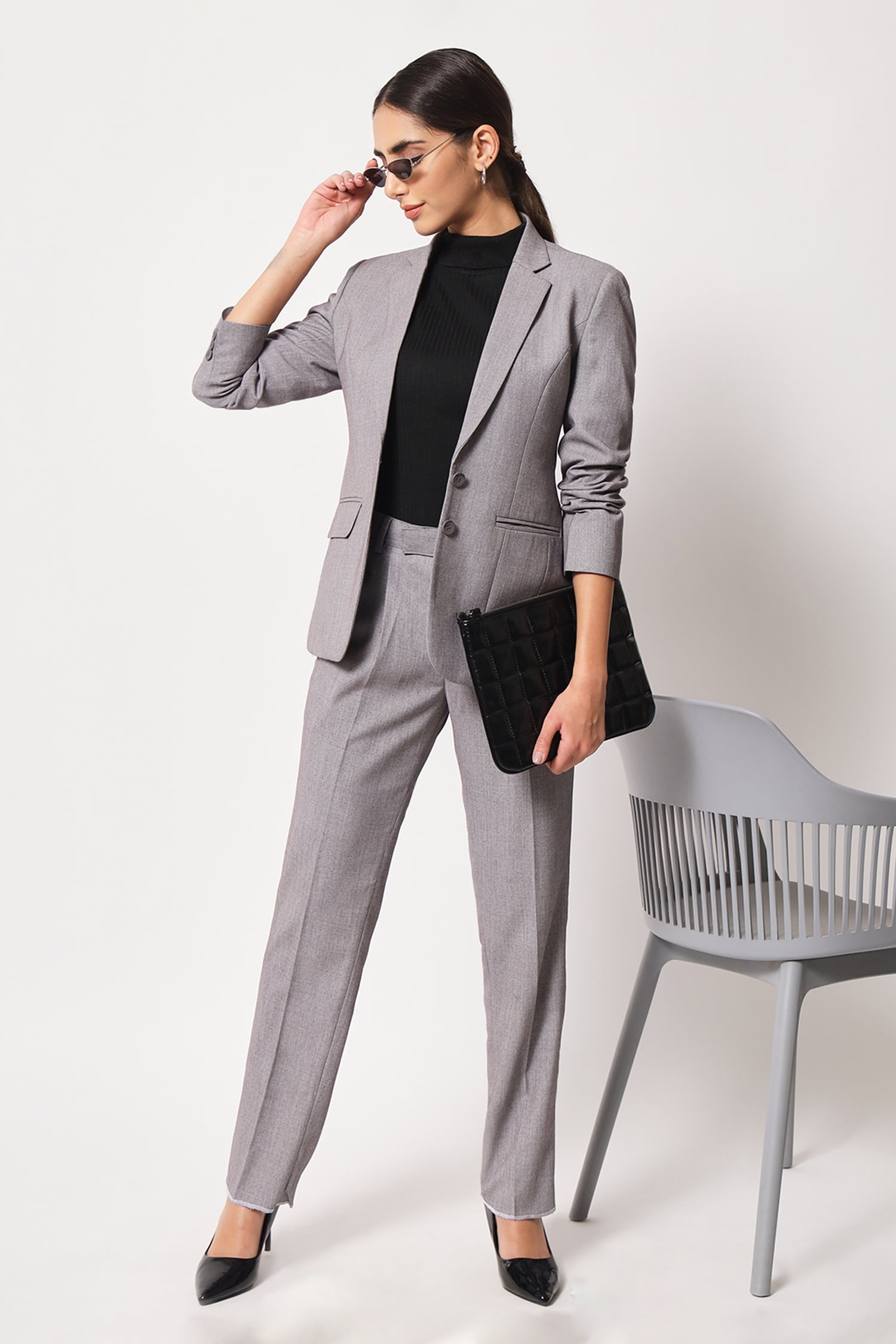 Buy Soniya G Grey Suiting Notch Lapel Collar Blazer And Pant Set Online ...