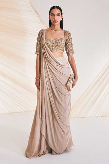 Rivi drape saree with blouse - Mocha Beige