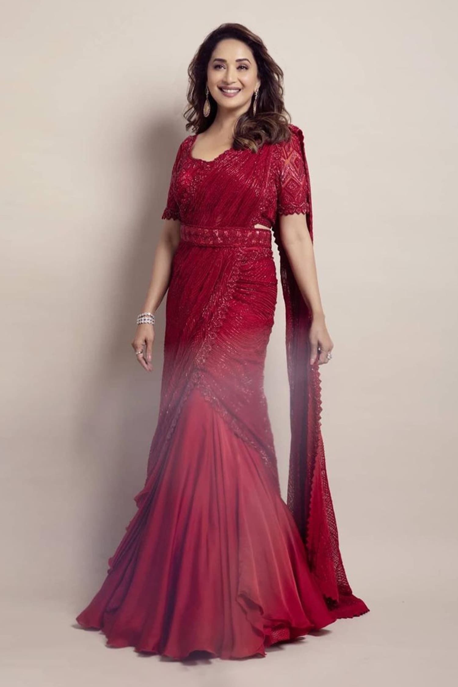 Ritika Mirchandani Red Crepe Silk And Net Embroidery Bead Lehenga Saree With Blouse For Women
