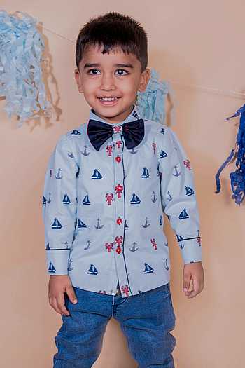 Babyhug Cotton Half Sleeves Shirt Boat Print - Blue main image 1