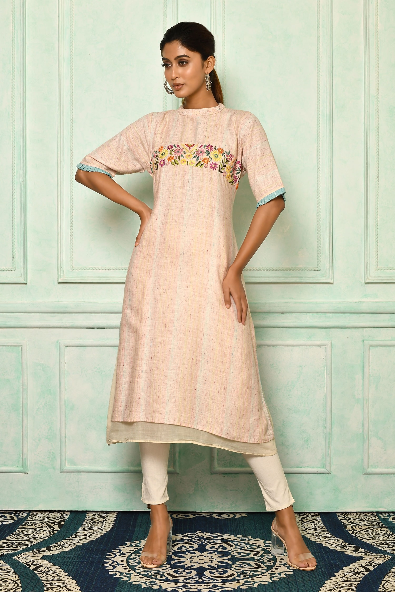 Buy Aryavir Malhotra Off White Cotton Flower Cluster Embroidered Kurta Online Aza Fashions