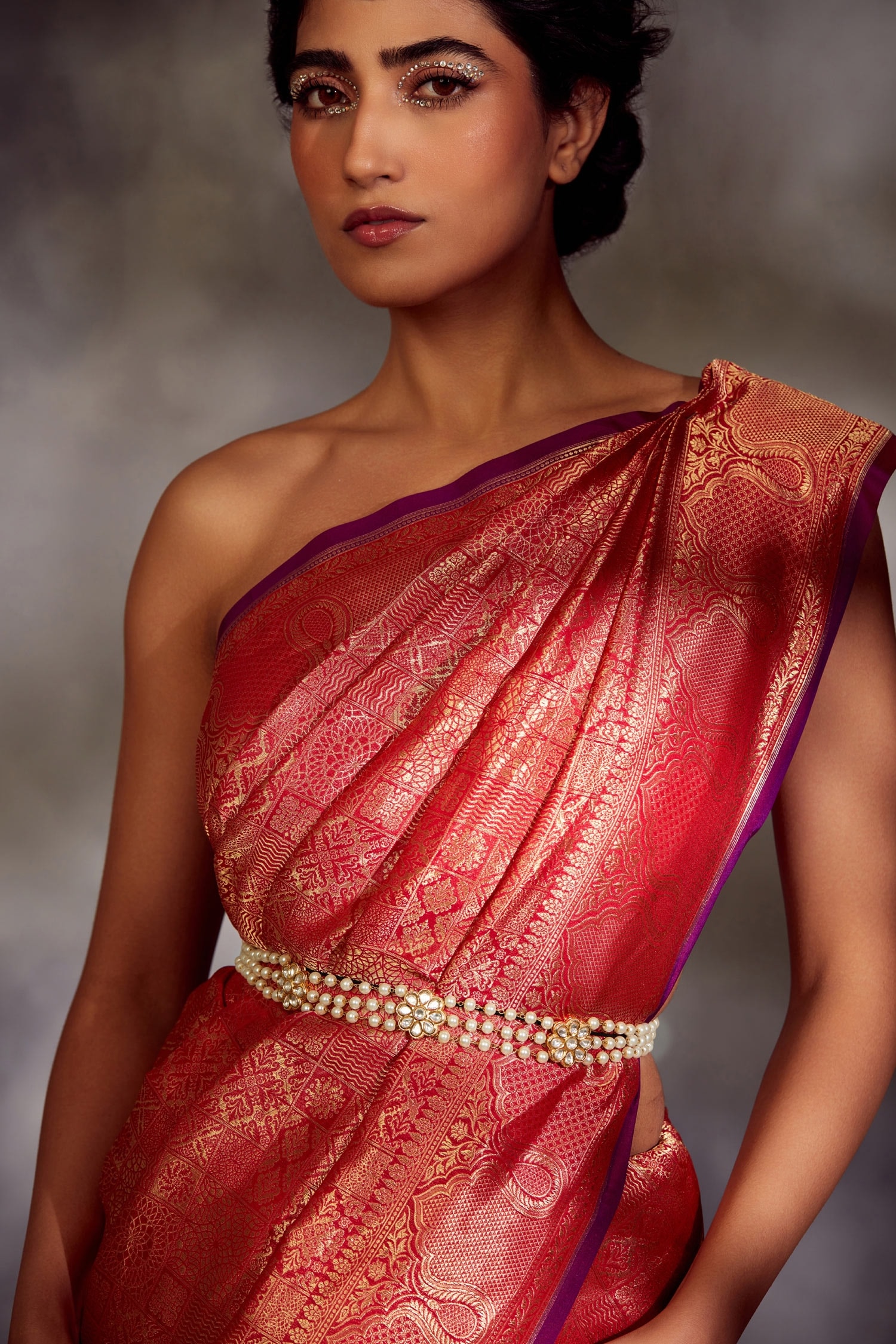 Buy Gold Kundan Aaqasi Pearl Embellished Layered Waist Belt by