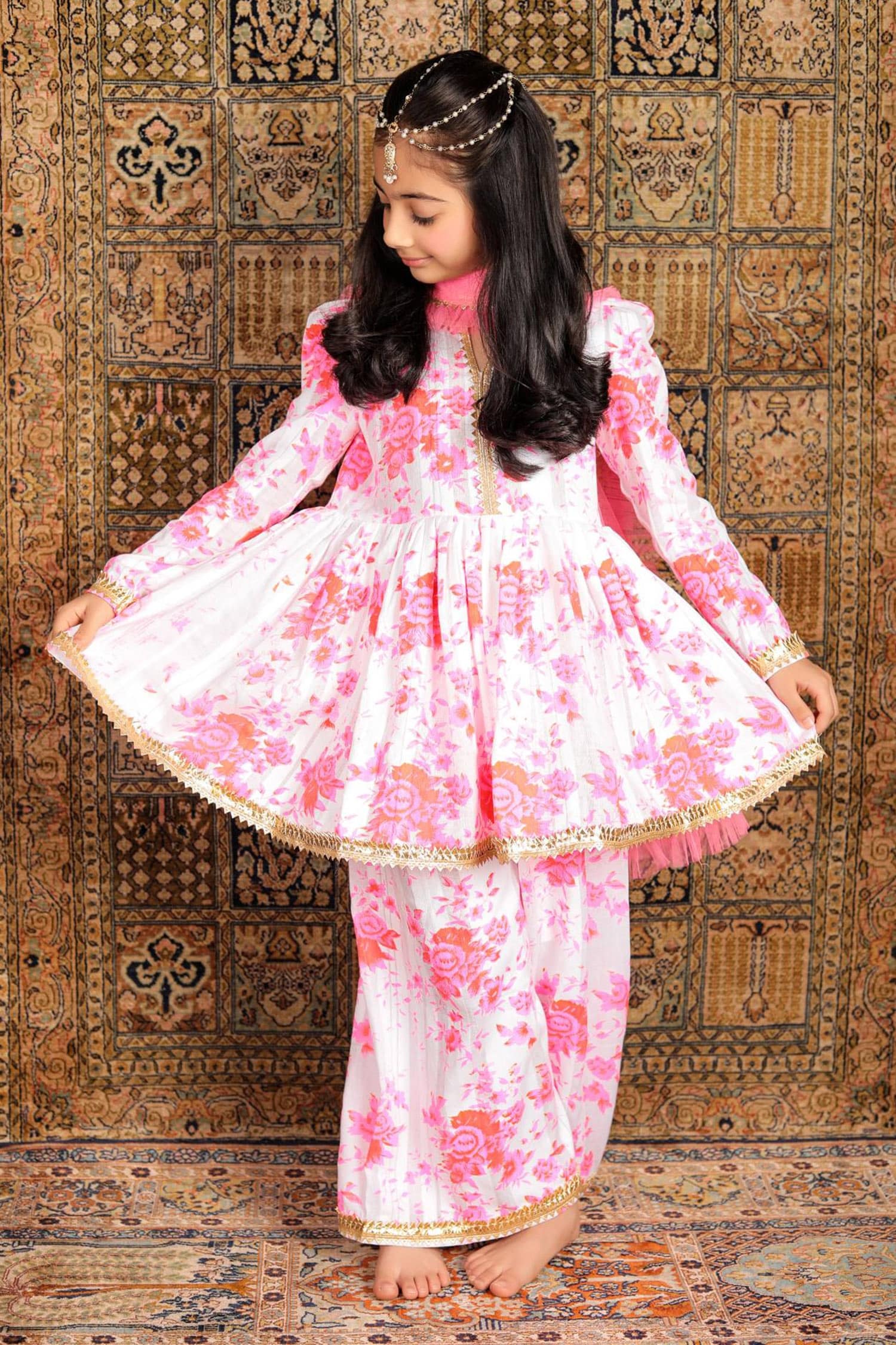 Buy Pink Cotton Printed Floral Flared Kurta And Palazzo Set For Girls by  The Pony & Peony Co. Online at Aza Fashions.