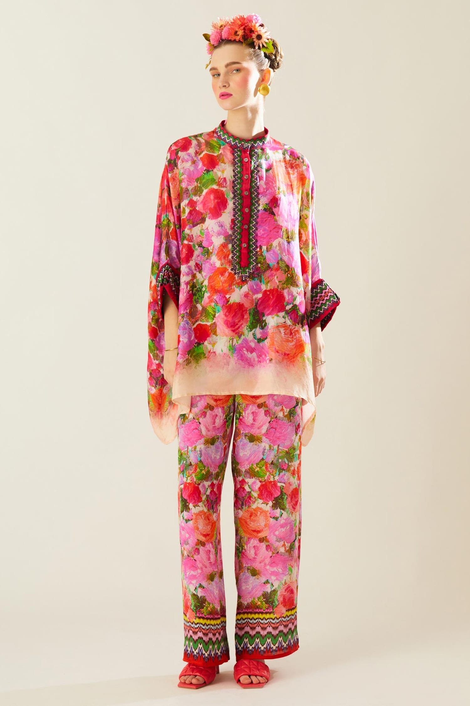 Buy Rajdeep Ranawat Coral Chanel Silk Floral Print Top Online | Aza ...