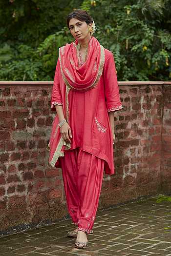 Dhruv Frost Grey Gold Fully Hand Embroidered Mirror Kurta Set