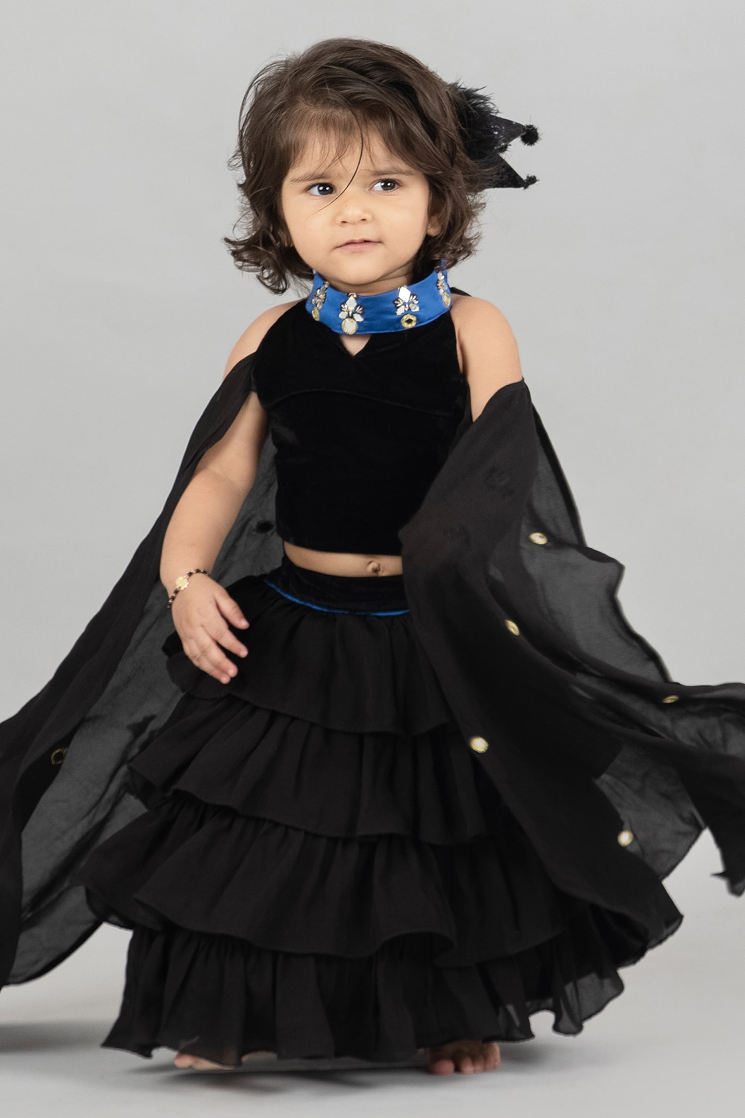 Banana Bee Lehenga With Blouse | Kids, Girls, Lehengas, Black, Patola,  Cotton, V-neck, Sleeveless at Aza Fashions | Aza fashion, Black lehenga,  Fashion