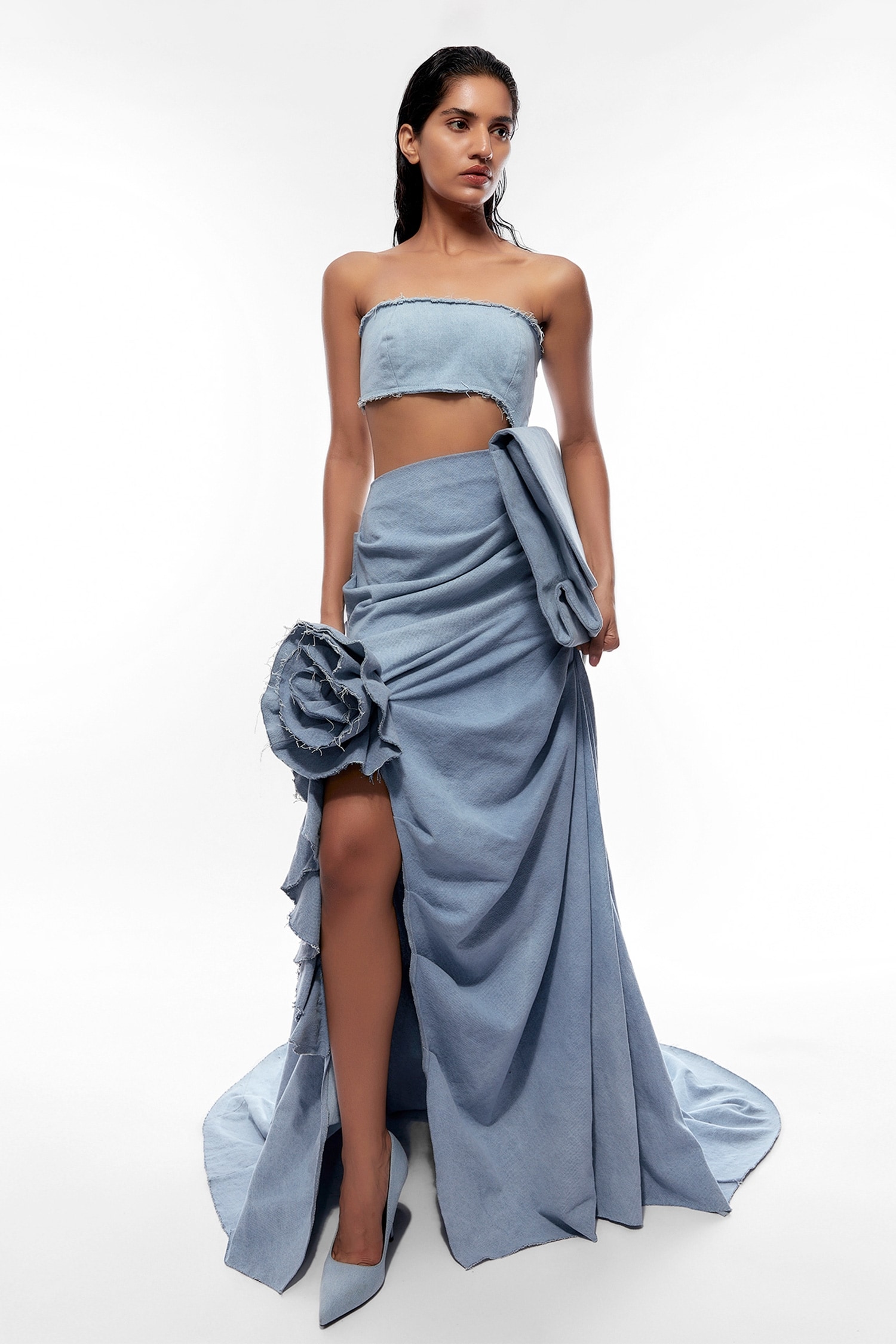 Buy Blue Denim Straight Tube Gown For Women by Deme by Gabriella Online ...