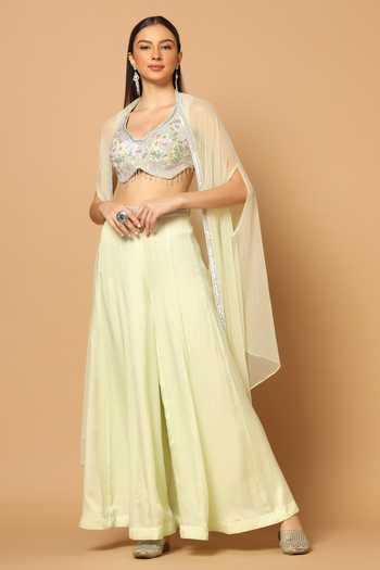 Multi Coloured Botanical Cape With Bustier And Sharara main image 1