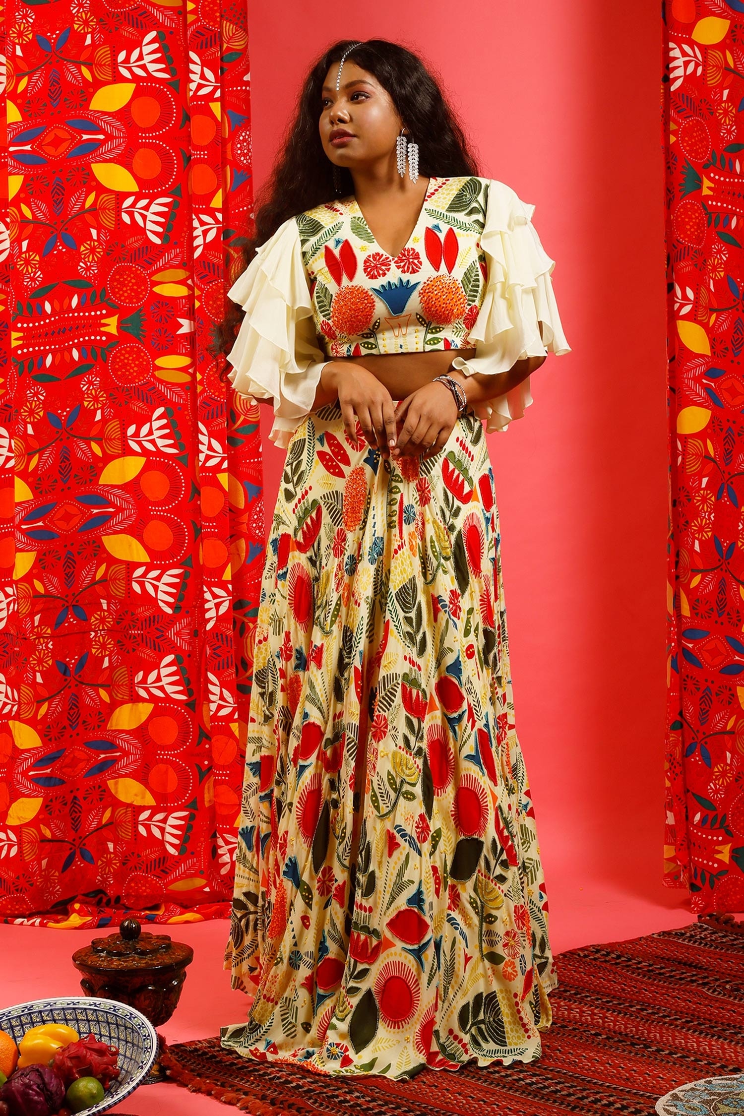 Buy Shristi Chetani Yellow Natural Crepe Floral Print Crop Top And