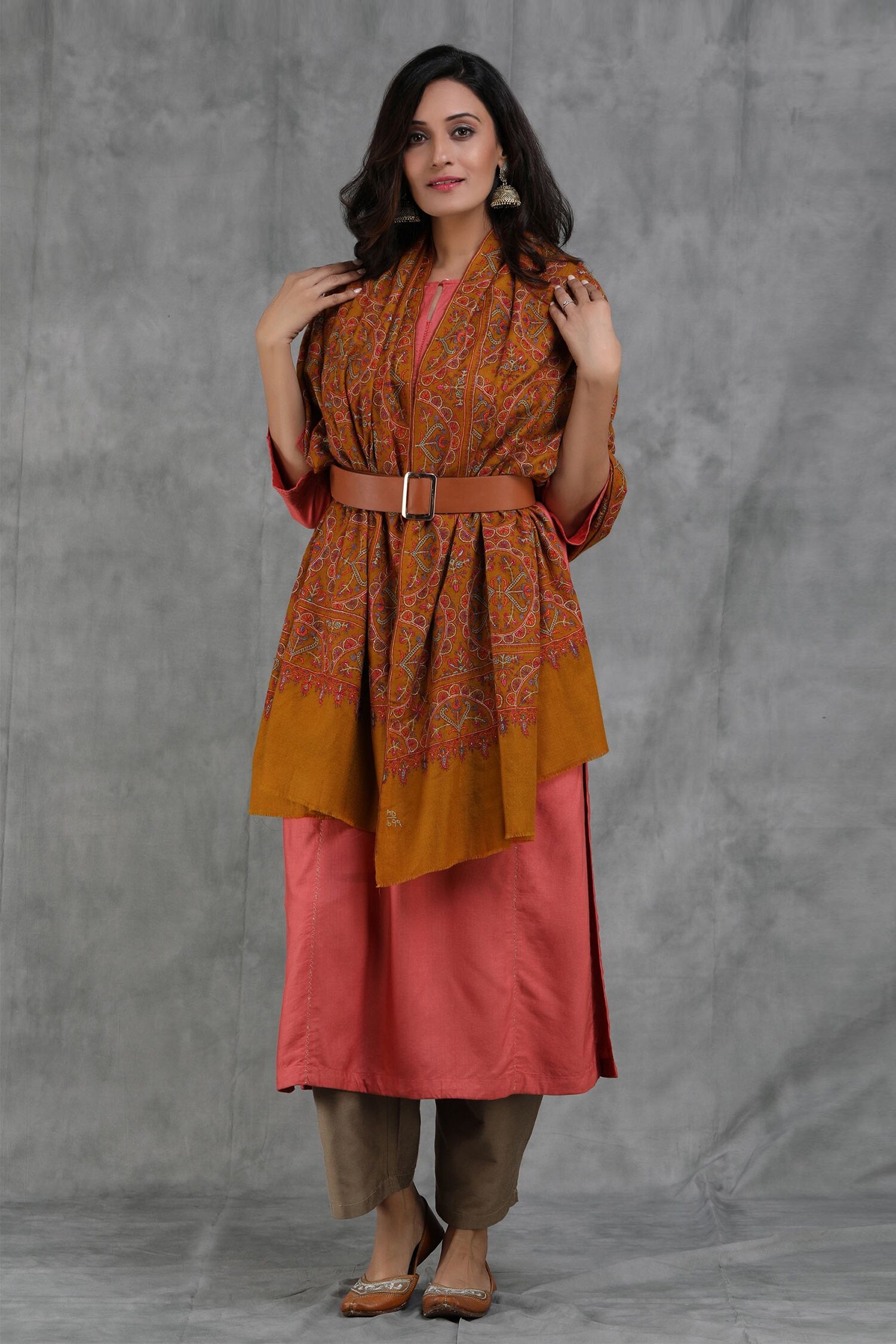 Buy Dusala Shawls Handwoven Pashmina Sozni Work Shawl Online | Aza Fashions