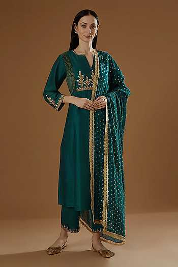 Lime Floral Bloom Embroidered Kurta Set