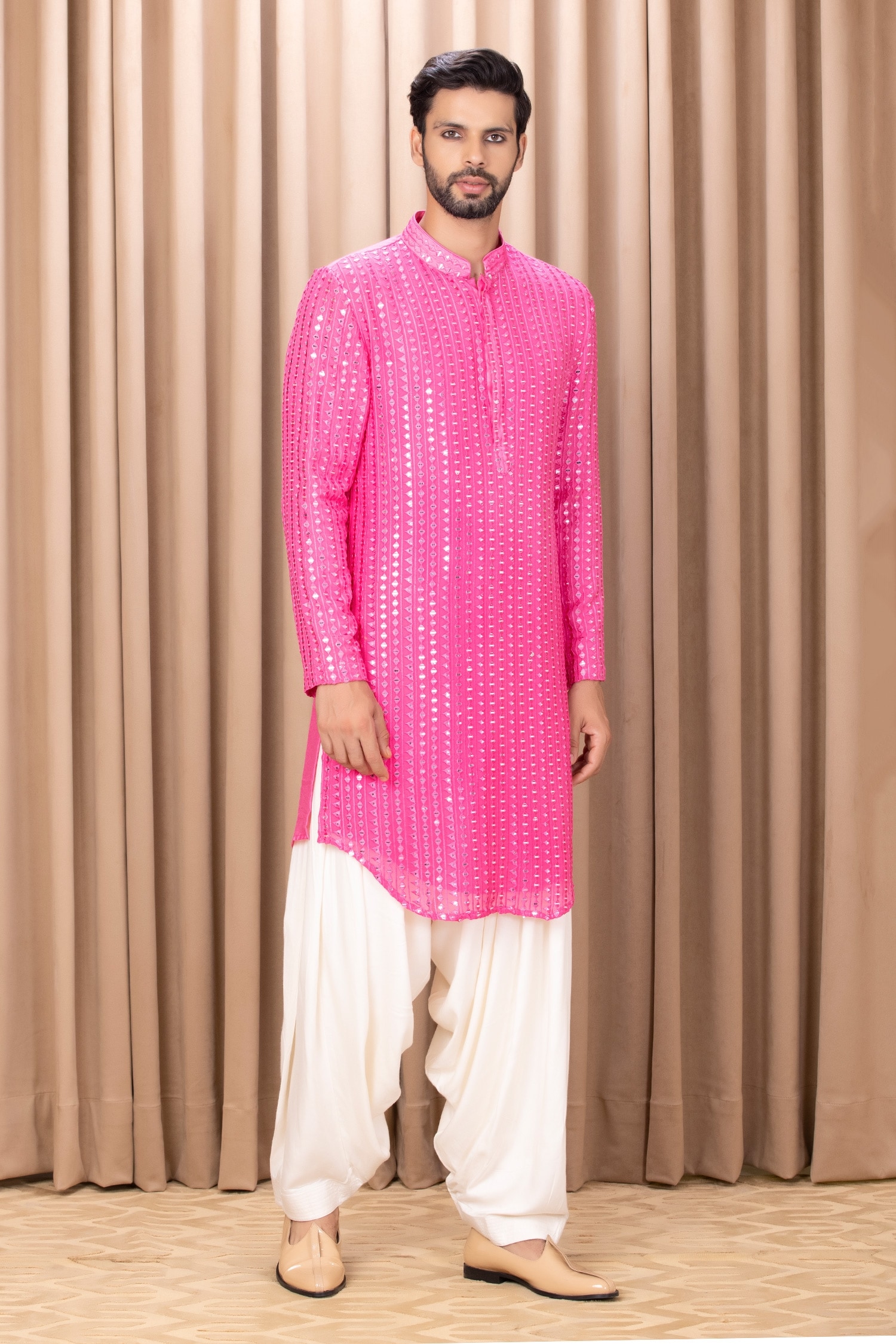Ankit V Kapoor Pink Pure Georgette Yasir Embroidered Kurta Set