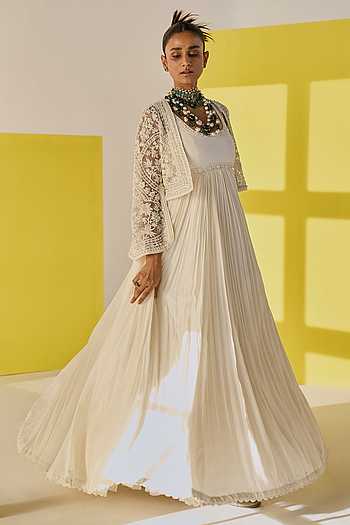 anarkali dress with short jacket Elegant 2 piece anarkali short jacket gown collection -