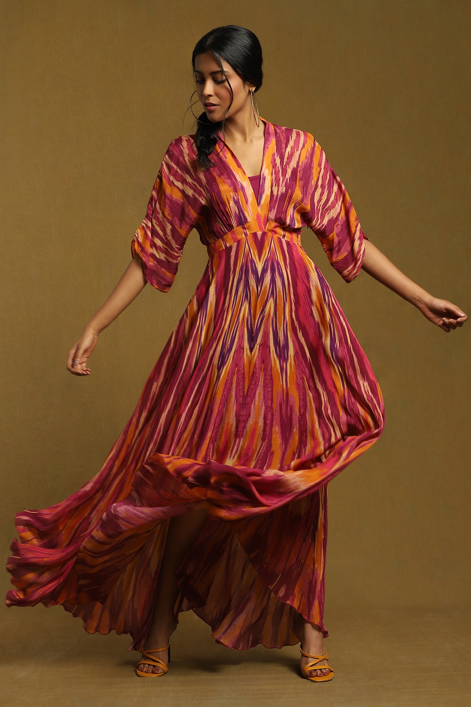 Buy Purple Chinon/ Lycra Jersey Print Ikat V Maxi Dress For Women by ...