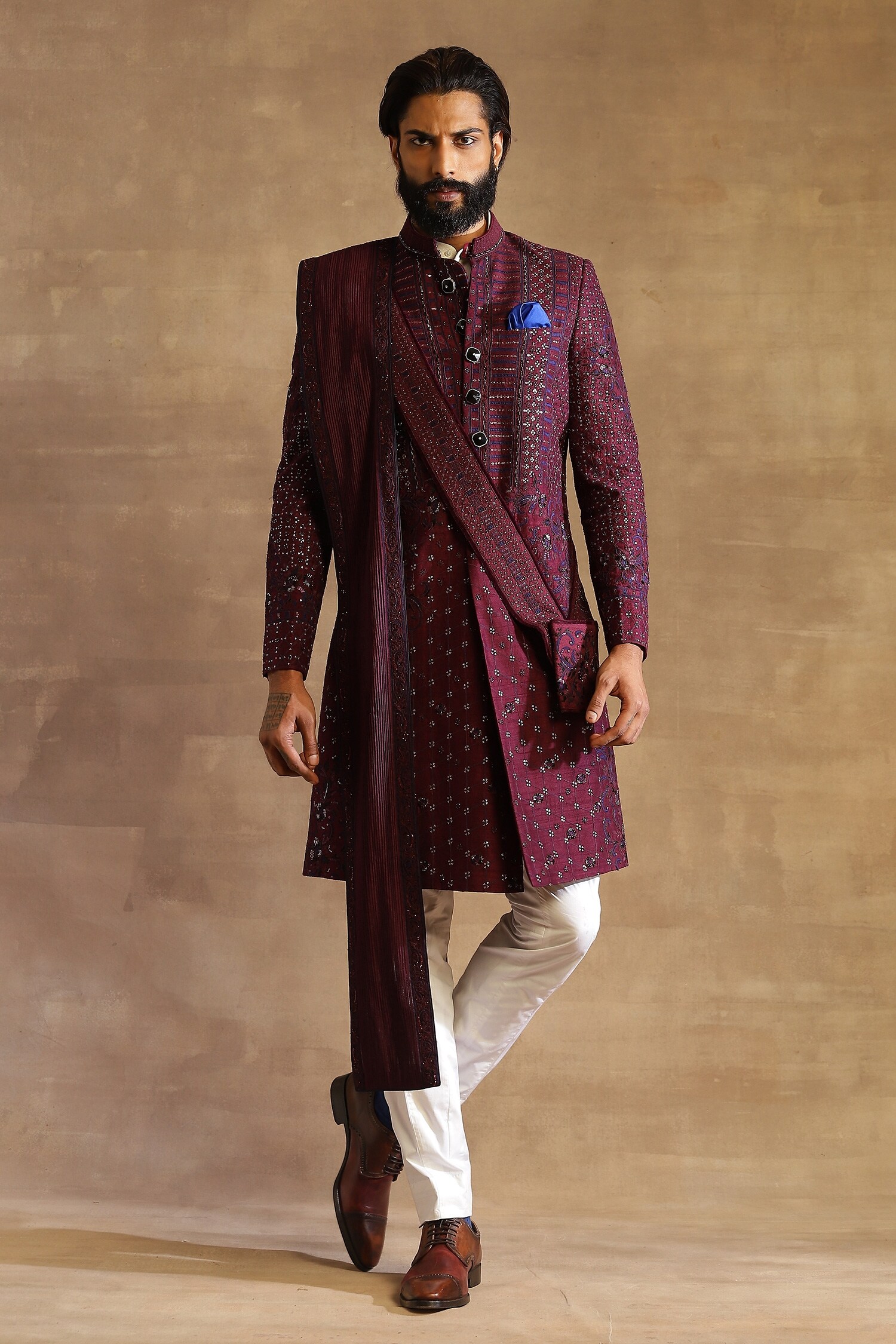 Buy Purple Raw Silk Embroidered Achkan Kurta For Men By Raghavendra Rathore Jodhpur Online At