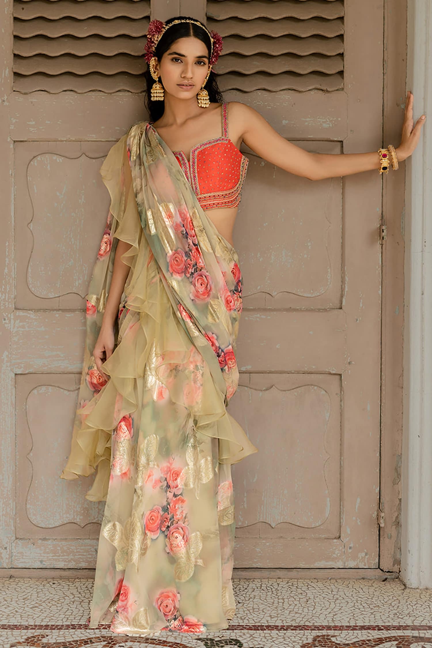 Bollywood Designer Sabyasachi Look Alike Designer Floral Printed Silk Saree