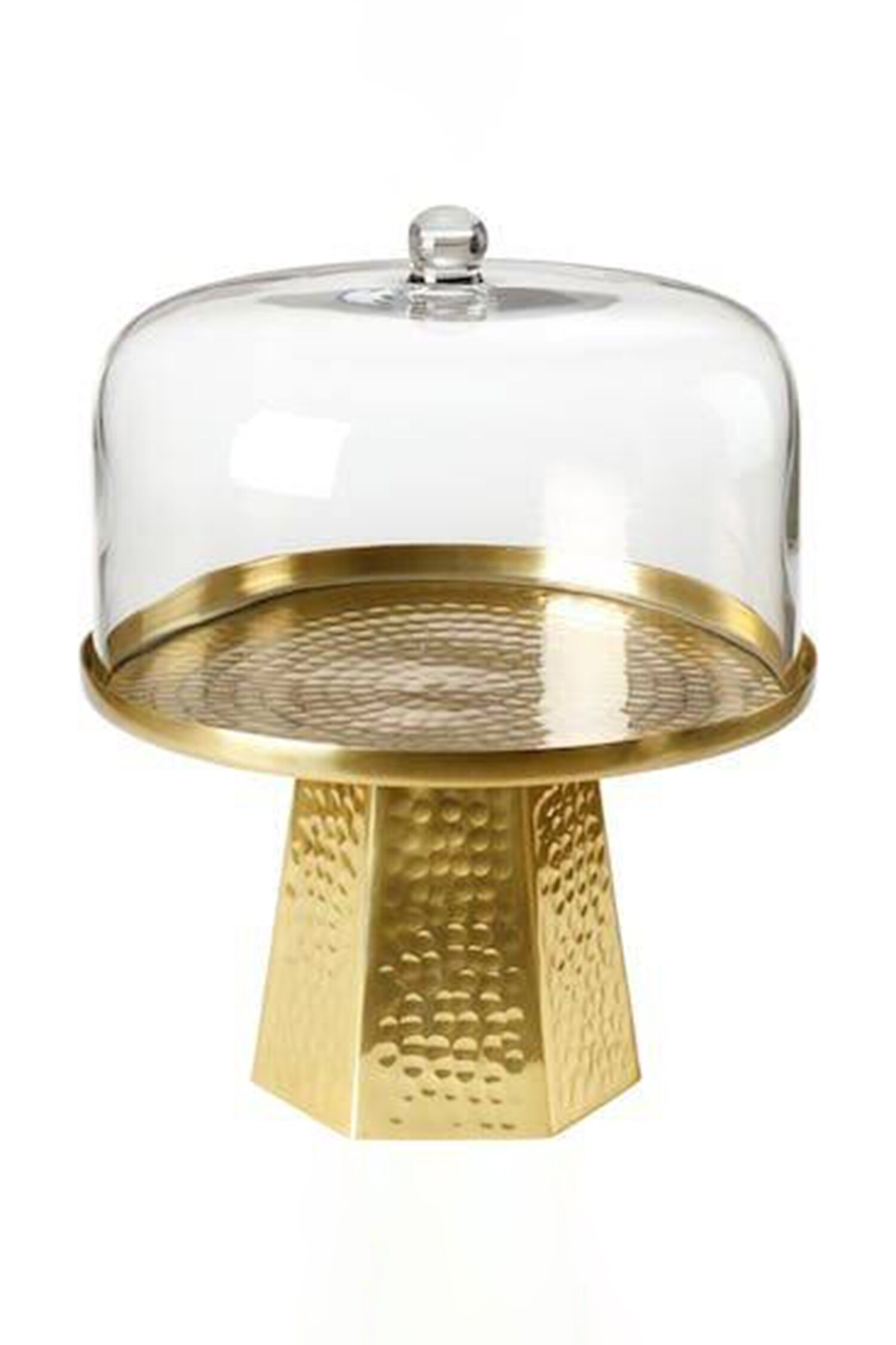 S.G. Home Gold Metal And Glass Hammered Cake Stand With Cloche