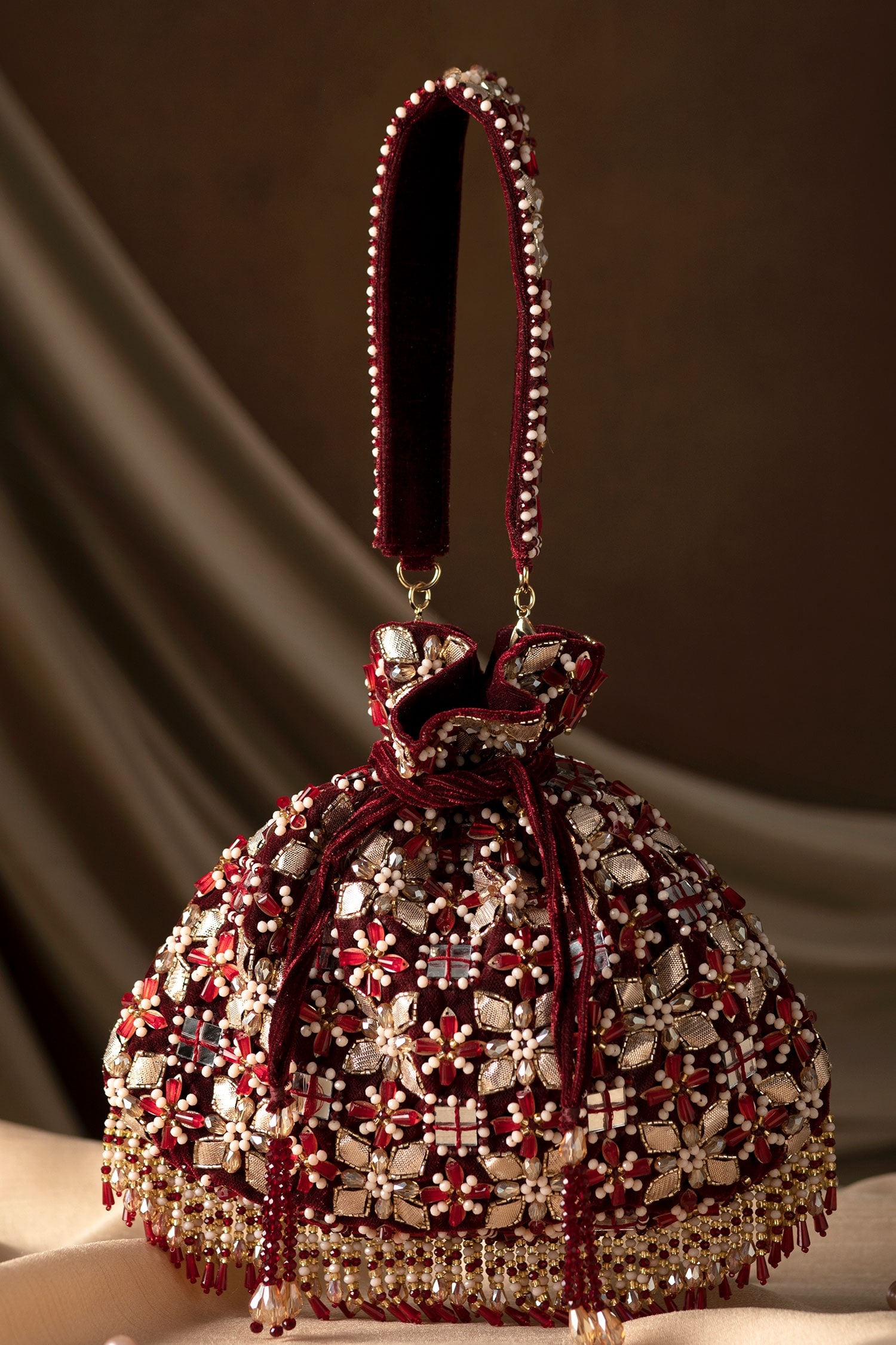 Eena Ziva Velvet Gota Embellished Potli Bag