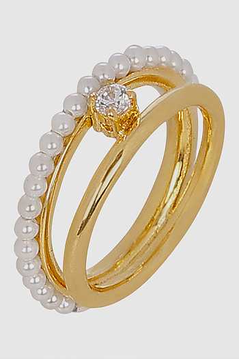 Buy Itrana Circular Shape Shell Pearl Studded Ring Online | Aza Fashions