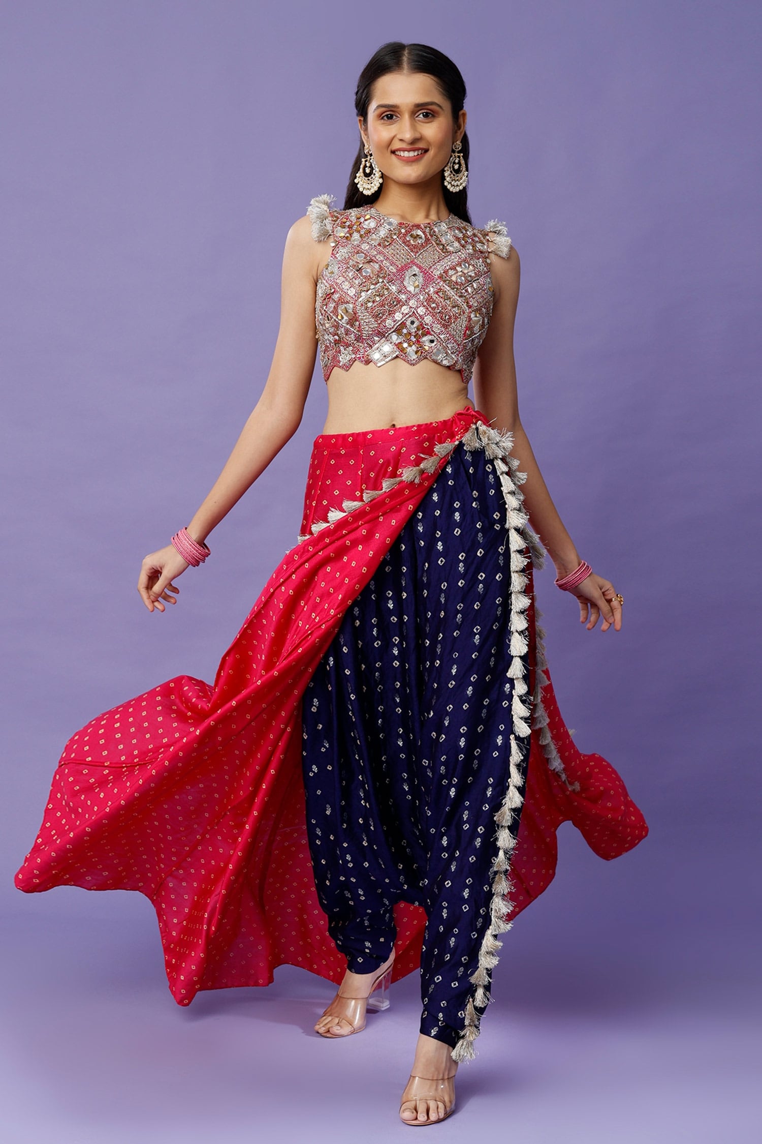 Long Choli With Sequin With Pants