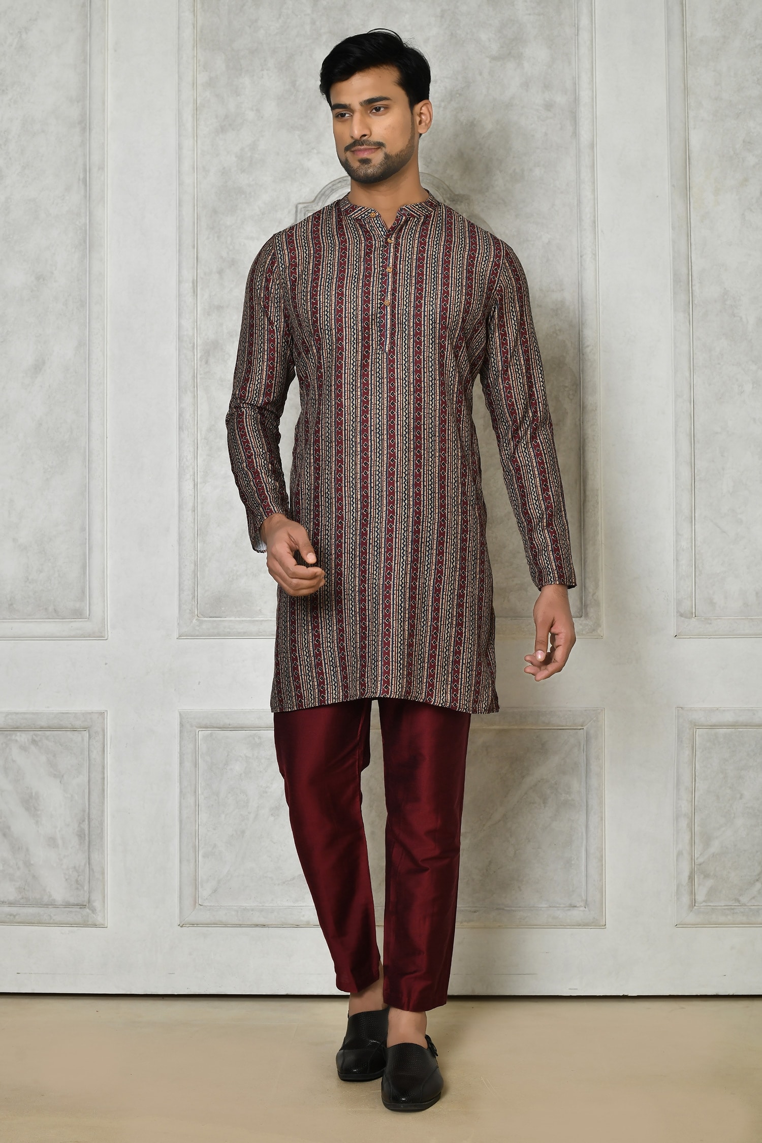 Samyukta Singhania Multi Color Cotton Silk Printed Stripe Kurta Set For Men