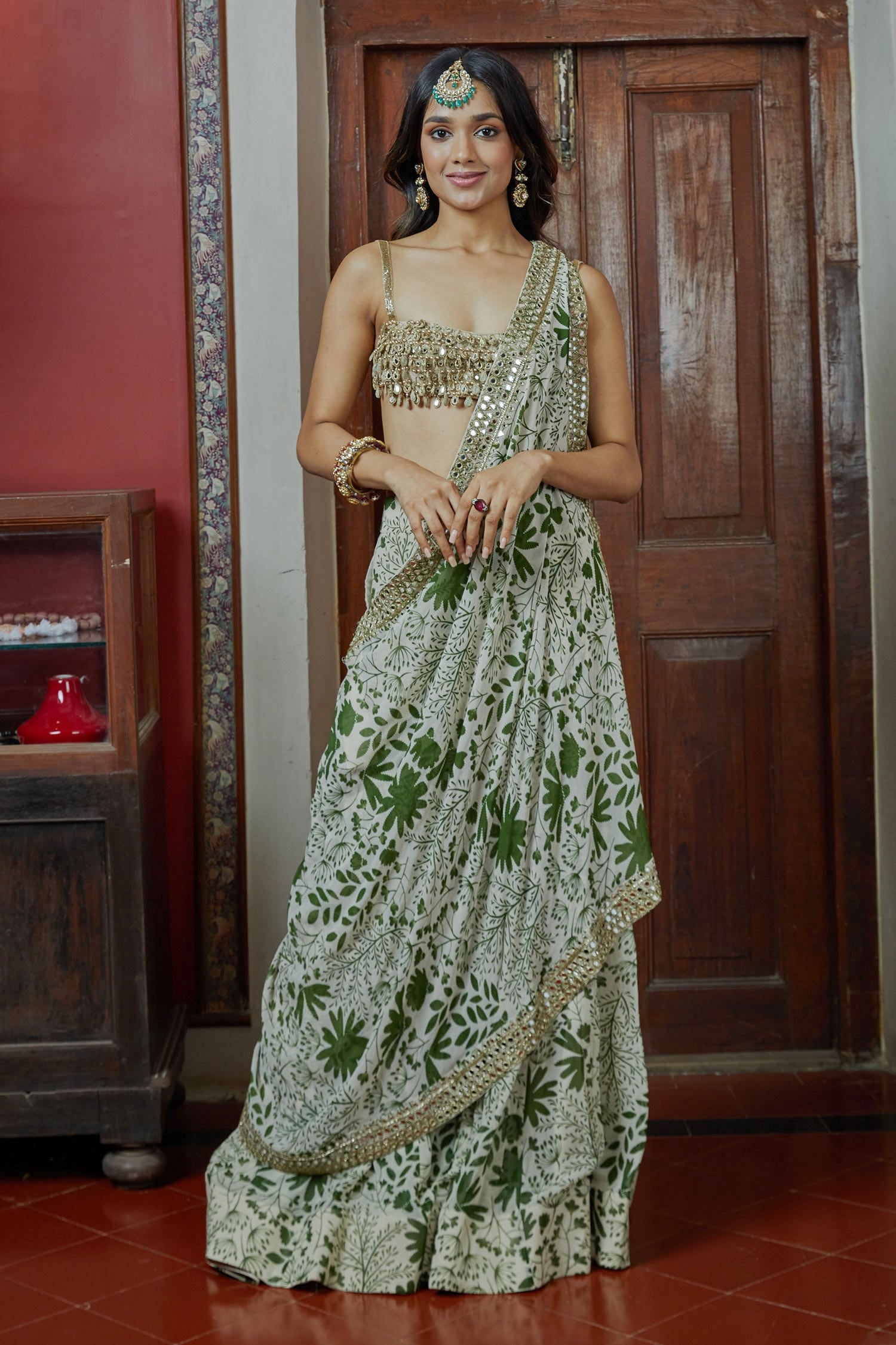 Arpita Mehta Beige Georgette And Embroidery Garden & Drape & Gharara Set For Women