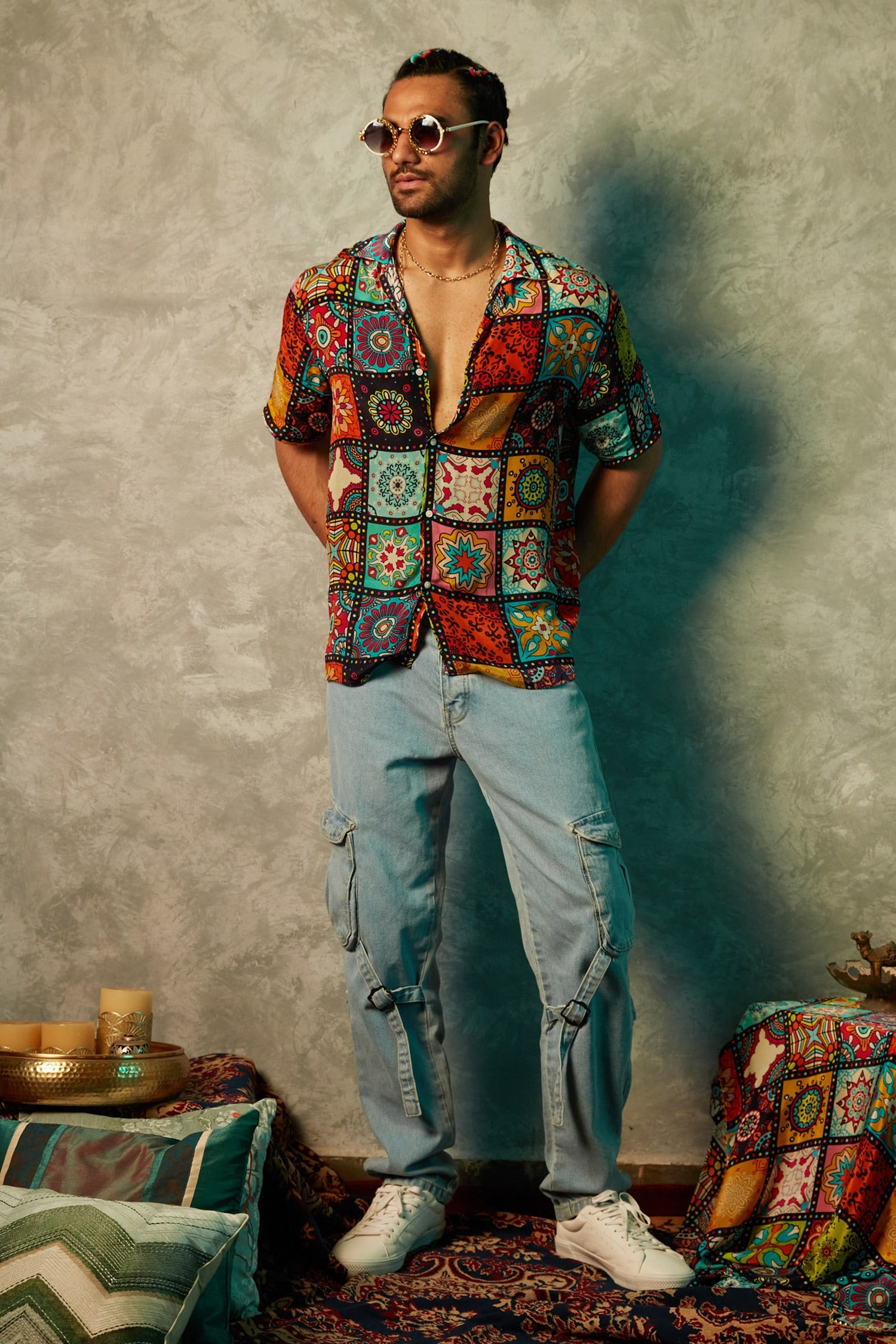 Buy Multi Color Viscose Crepe Printed Big Tiles Shirt For Men by Eshaa ...