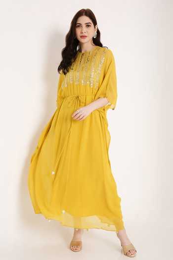 Nouriya Gold Crushed Tissue Embroidered Yoke Beyza Kaftan main image 0