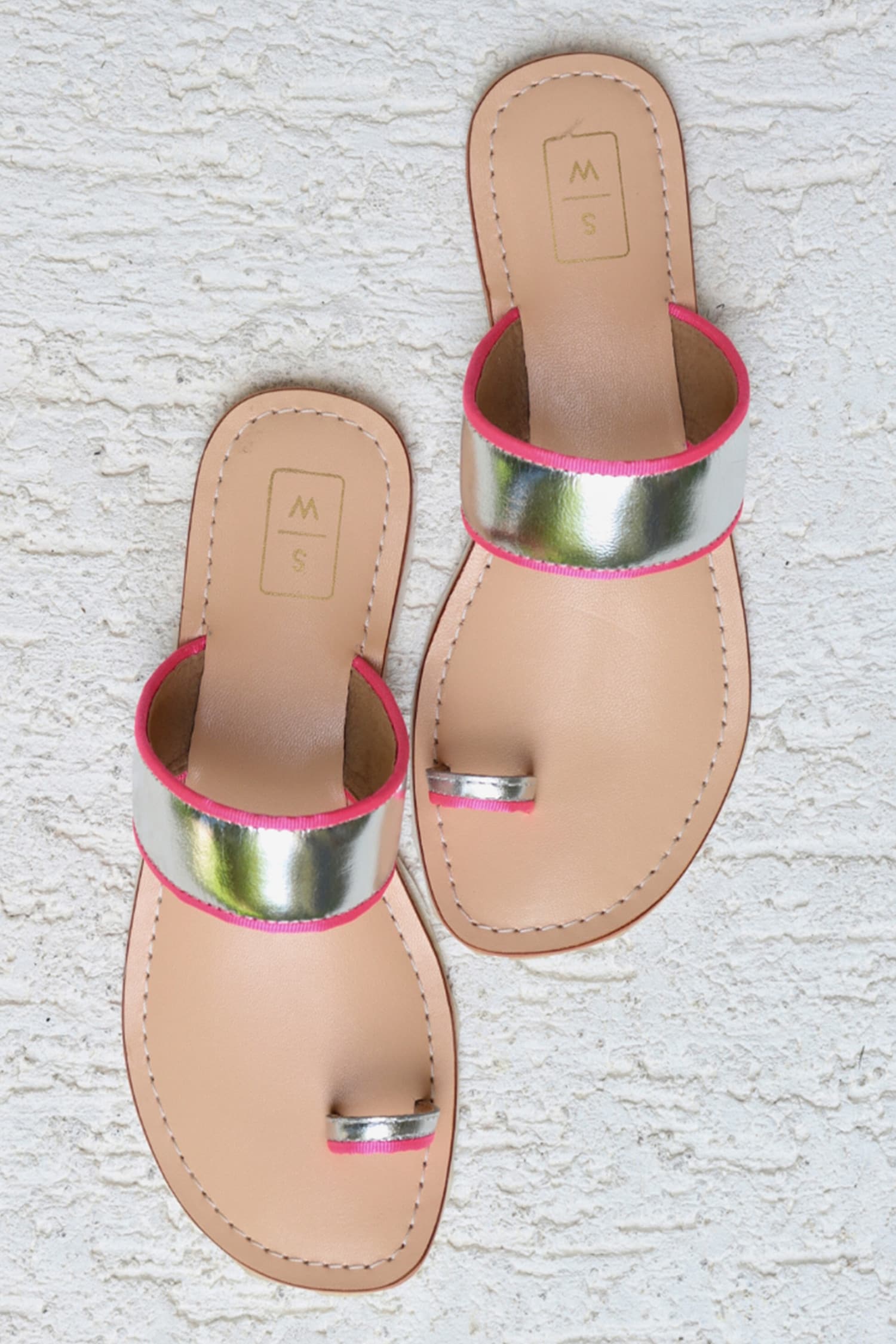 Sandalwali Silver Leather Hiral Metallic Toe Ring Flats