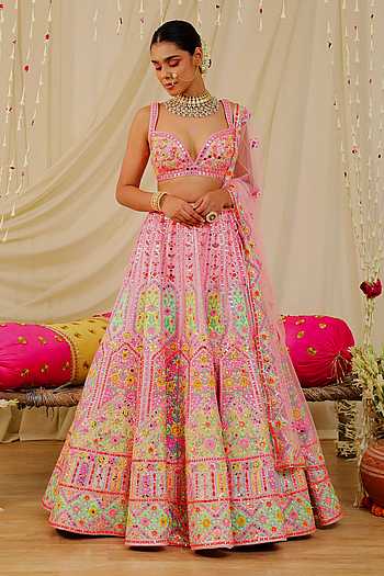 Pink Multicolor Applique Lehenga Set