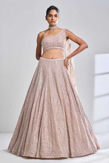 Stunning Cream Net Lehenga Set with Embellished Applique Work Blouse & Dupatta - Clearance
