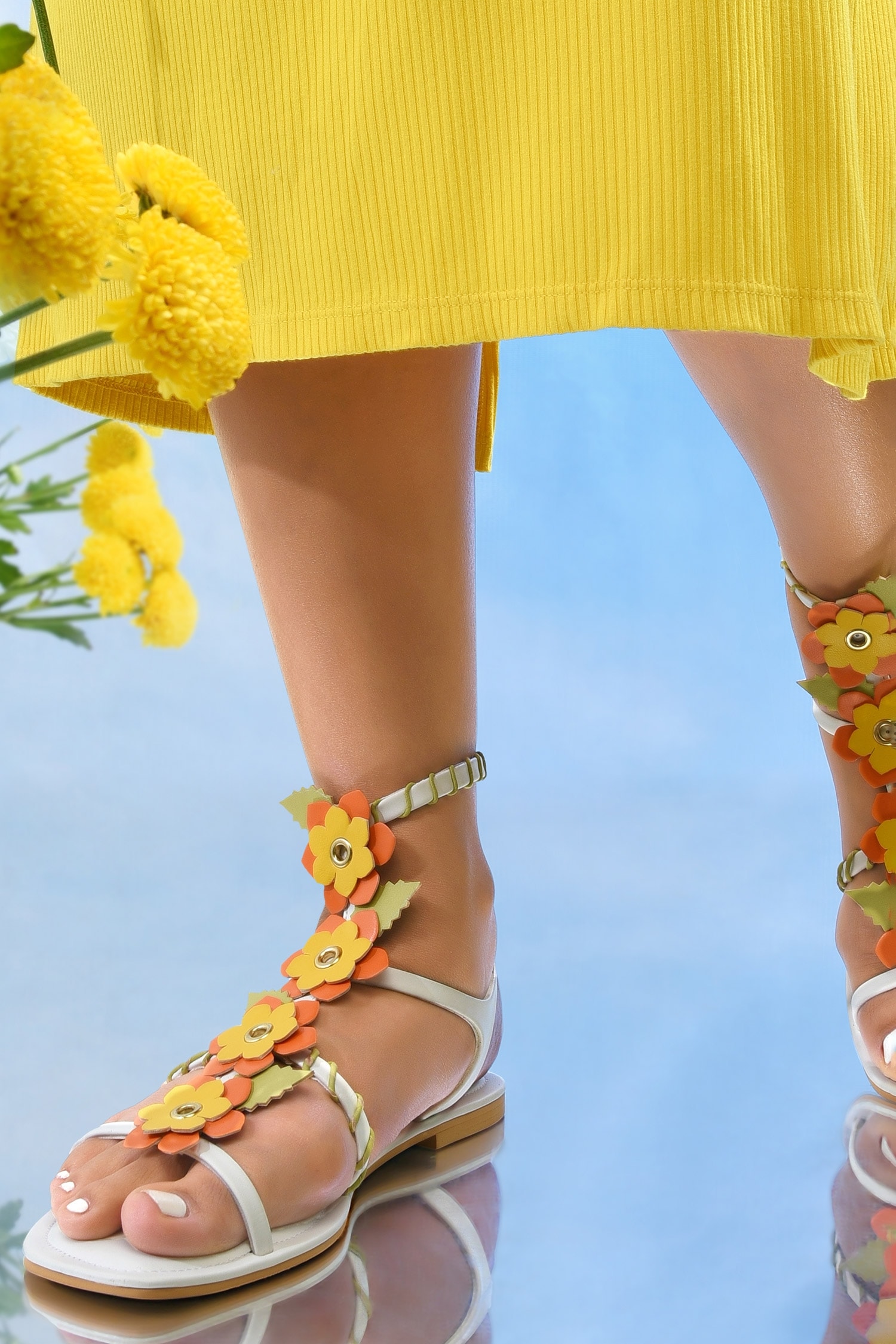 Buy House of Prisca White Magnolia Low Flower Pattern Flats Online Aza Fashions