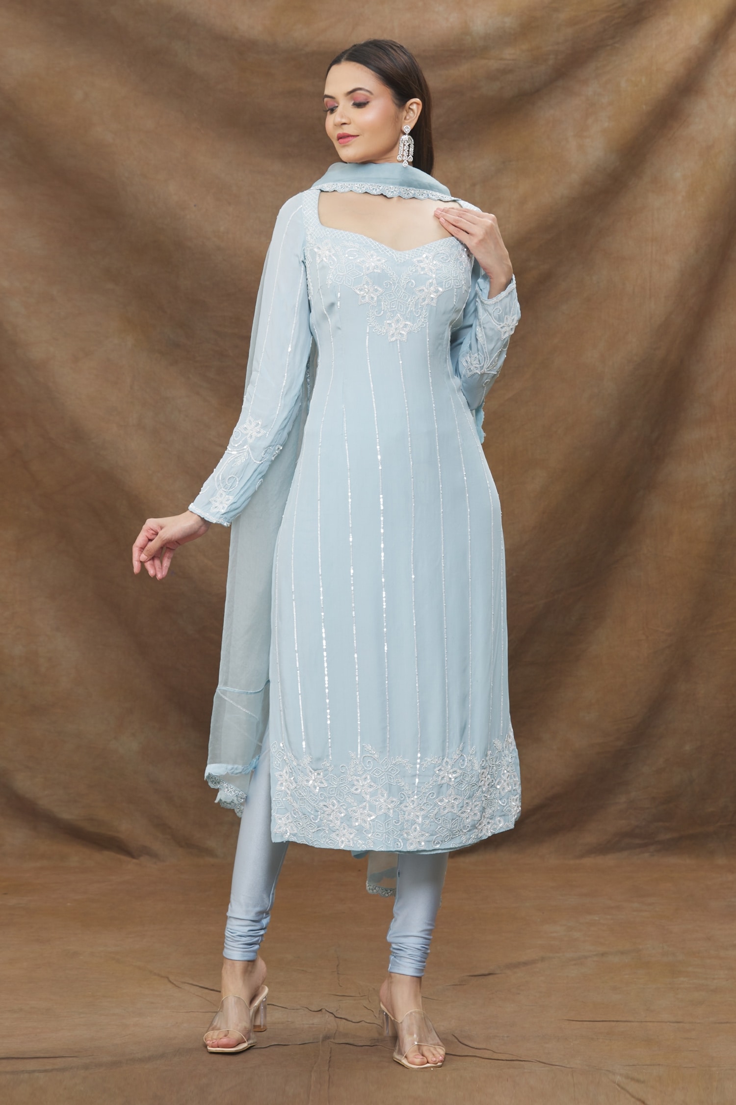 Buy Kanj by Priyanka A Sakhuja Blue Embroidered Kurta Churidar Set Online Aza Fashions