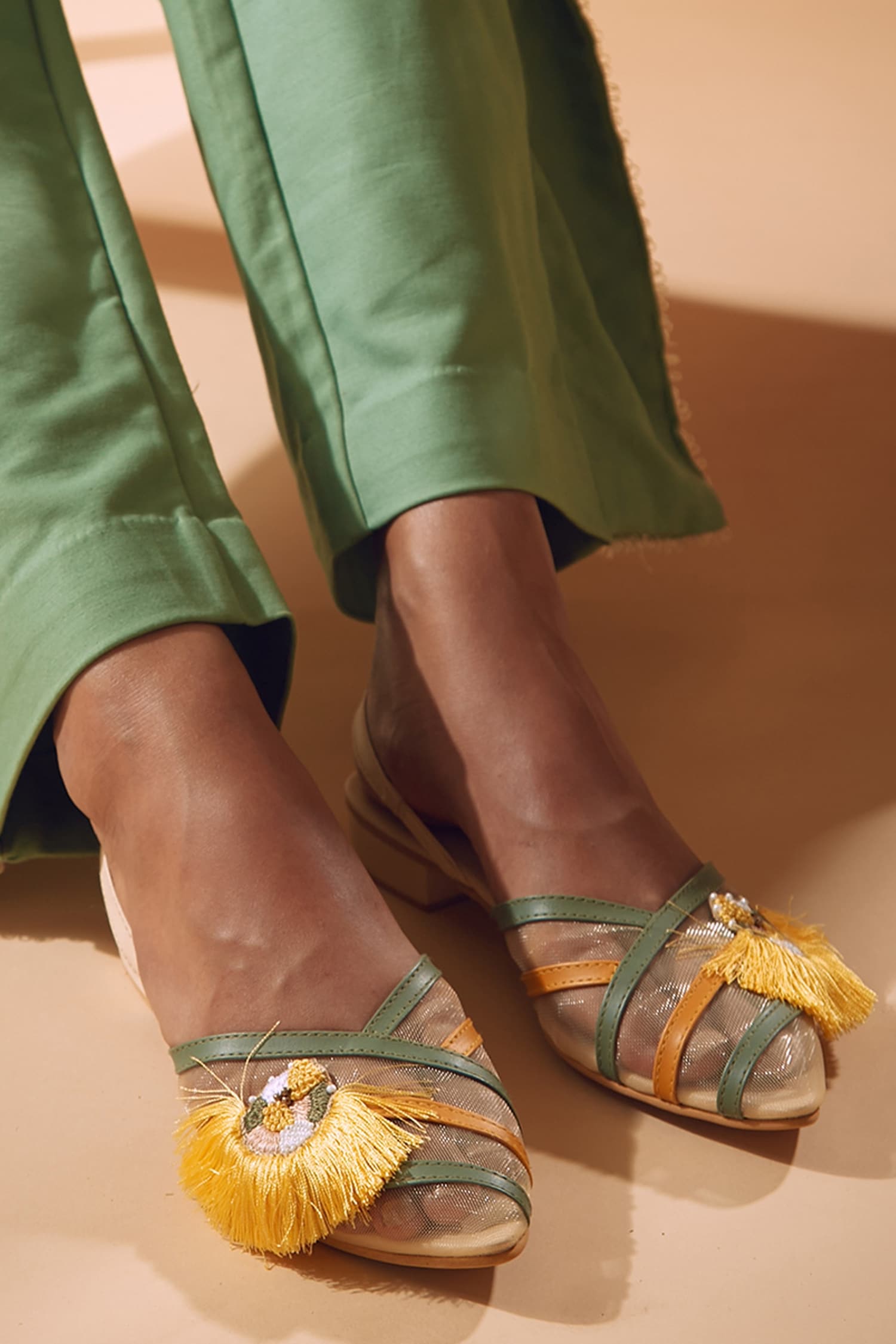 THE FROU FROU STUDIO Green Vegan Leather Xylia Hand Work Mules