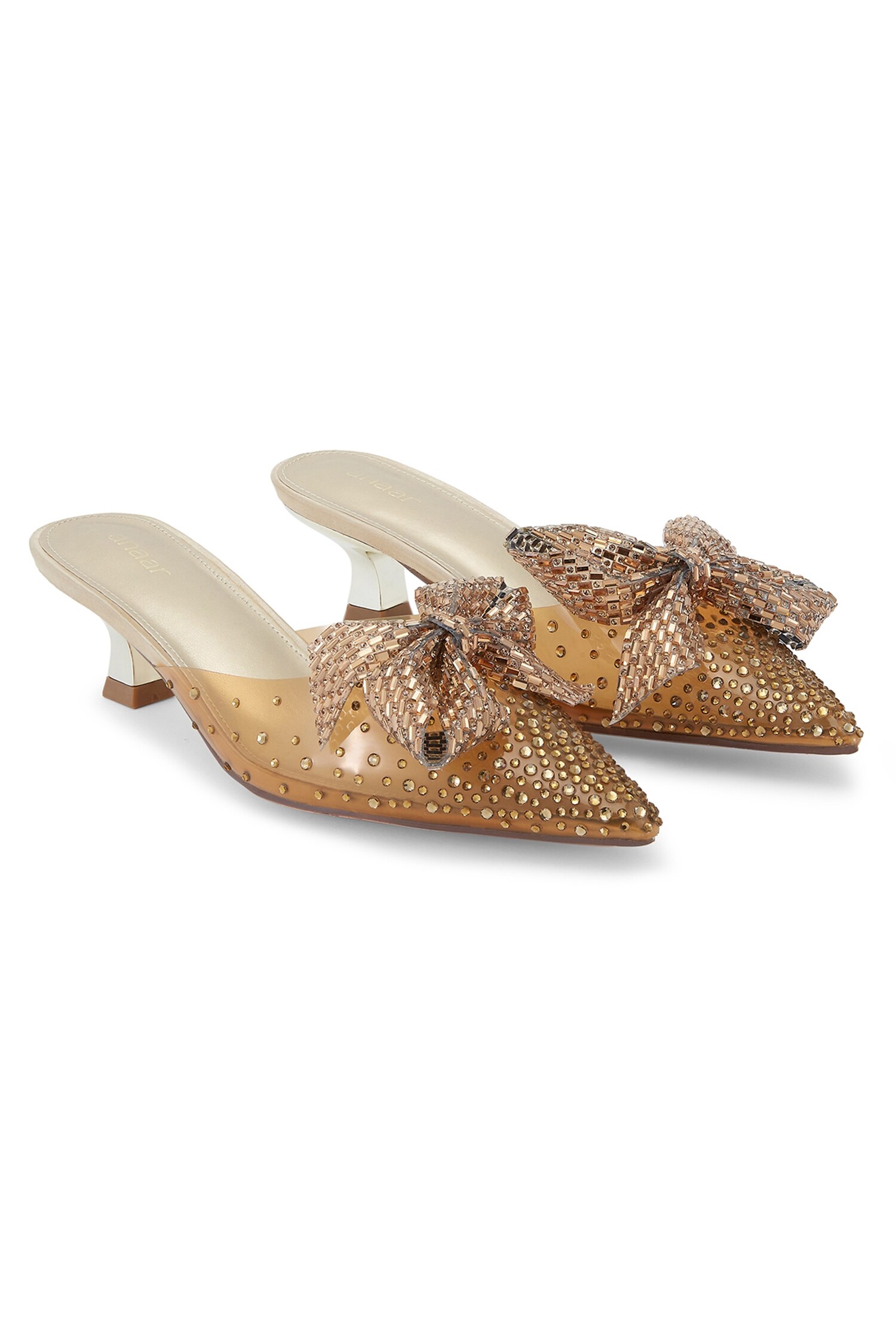 Anaar - Gold Ornate Bow Cinderella Embellished Heels