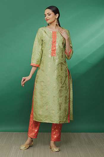 Green Poly Silk Pant Kurti