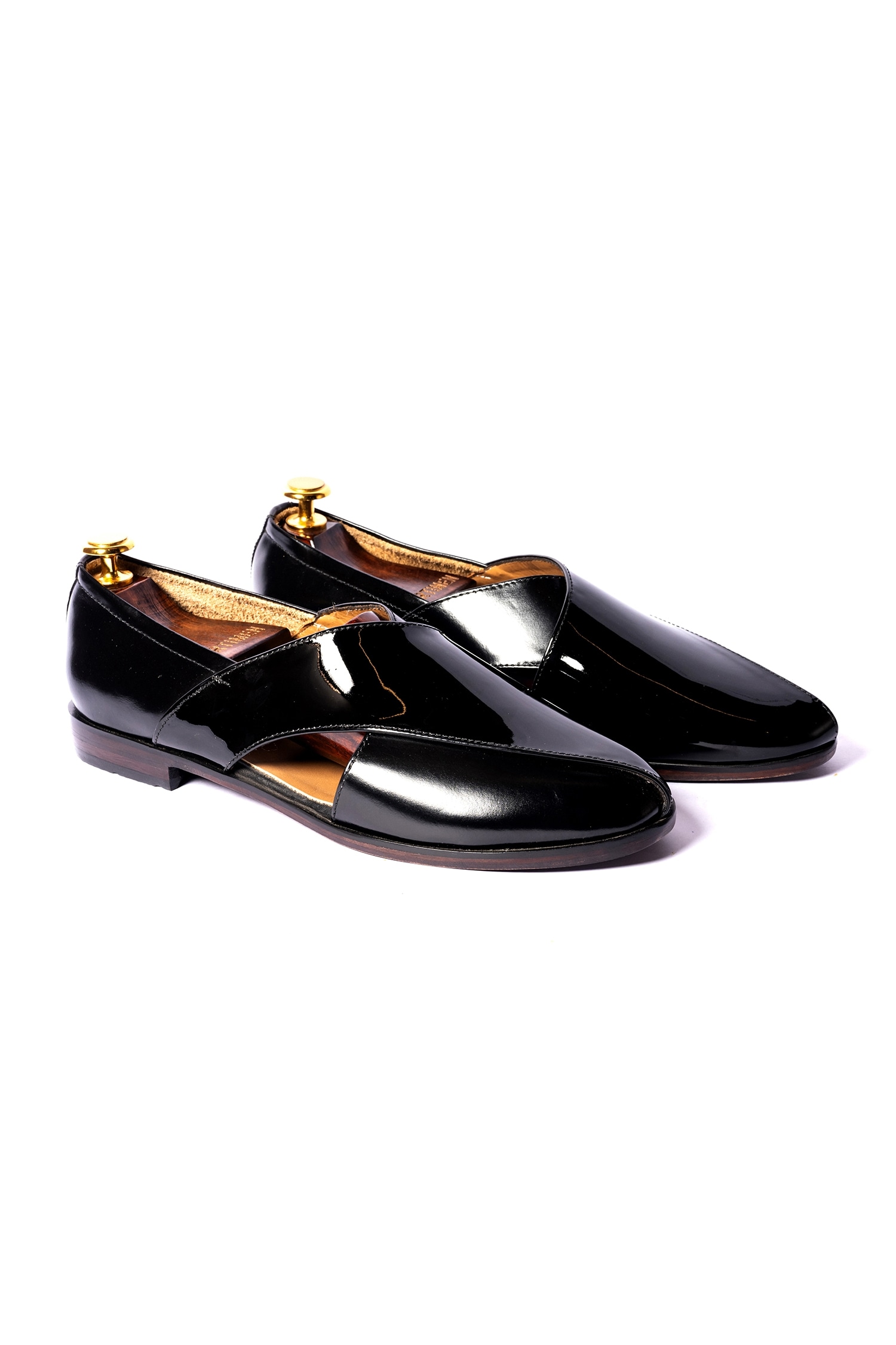 Buy Black Leather Paton Round Toe Peshawari For Men by Artimen Online ...