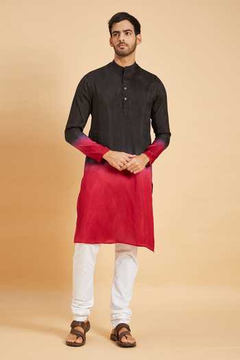 Men Red Cotton Slik Straight Kurta main image 1