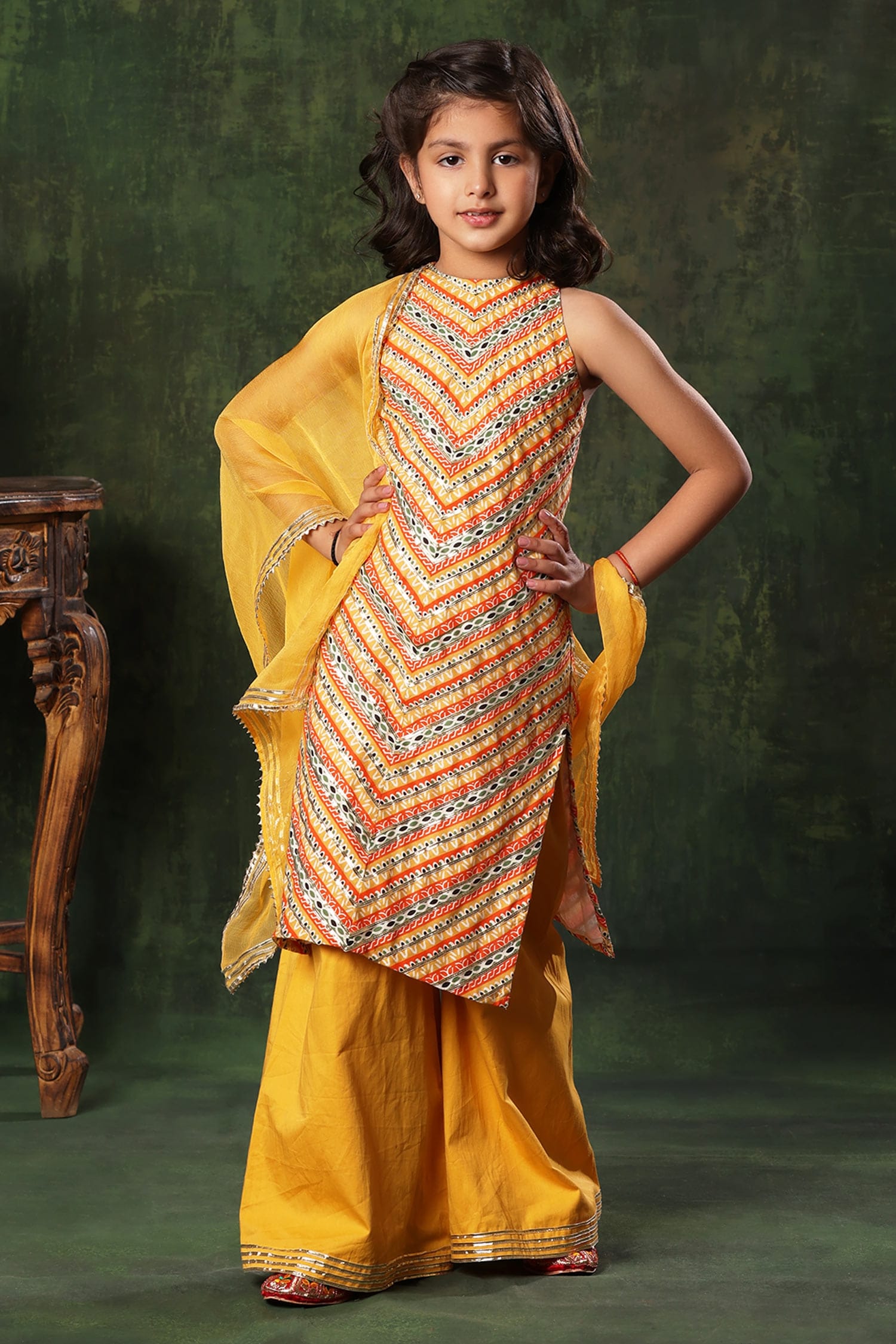 Buy Multi Color Kurta Viscose Cotton Printed Stripe Straight Palazzo Set  For Girls by LittleCheer Online at Aza Fashions.