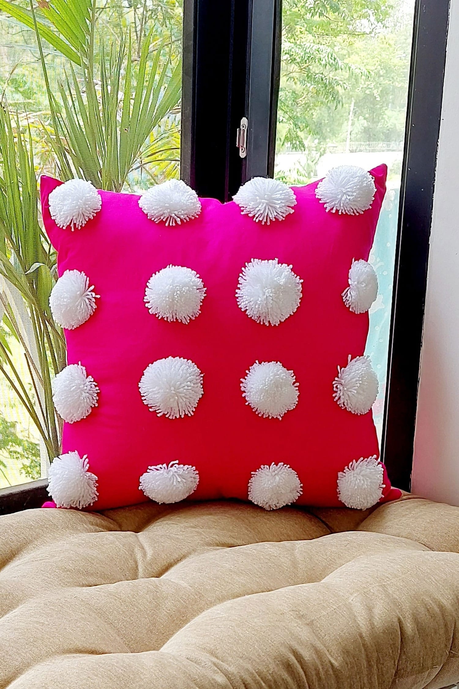 Pink pom shop pom pillow