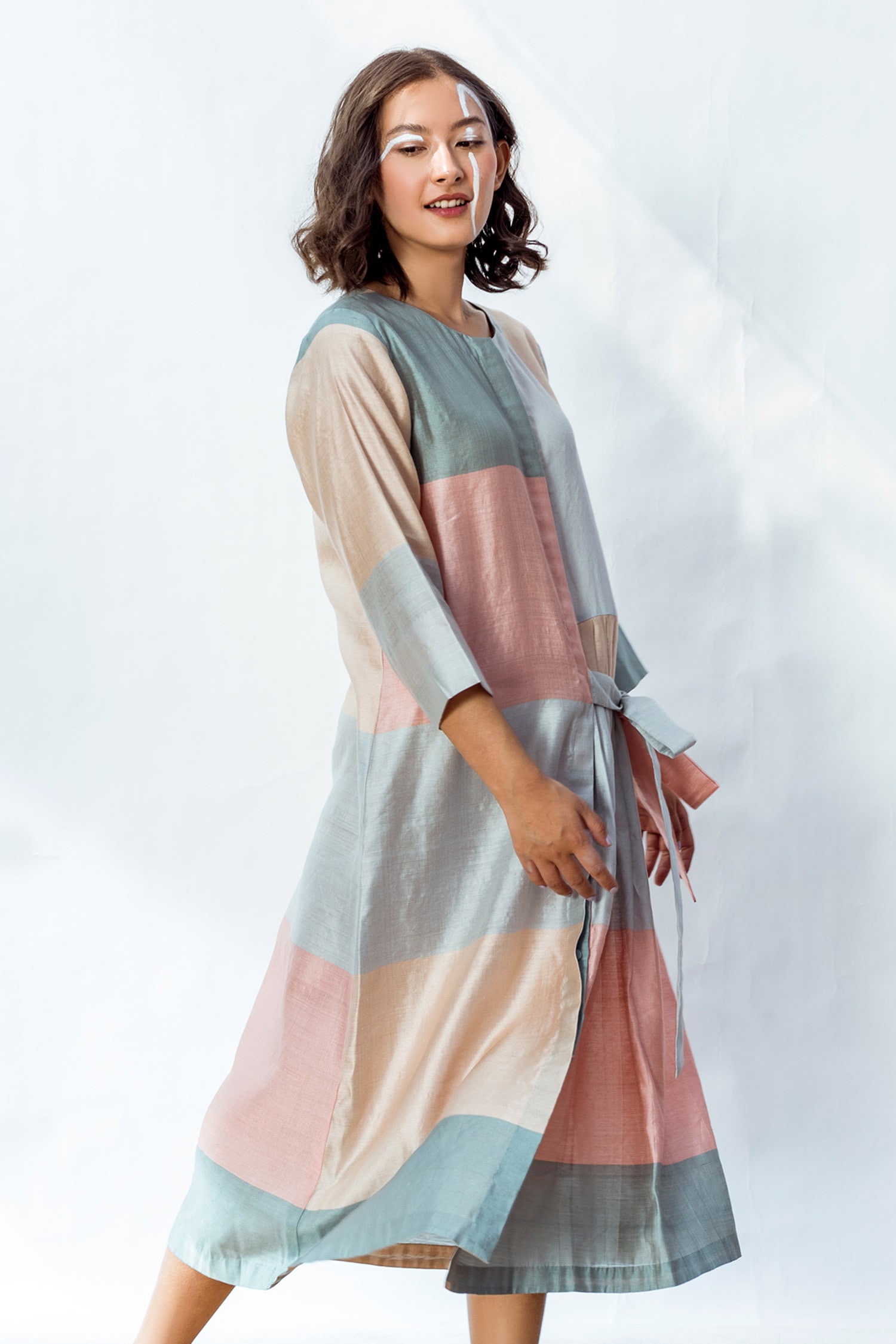 Buy Nesolo Multi Color Handwoven Silk Dress Online | Aza Fashions