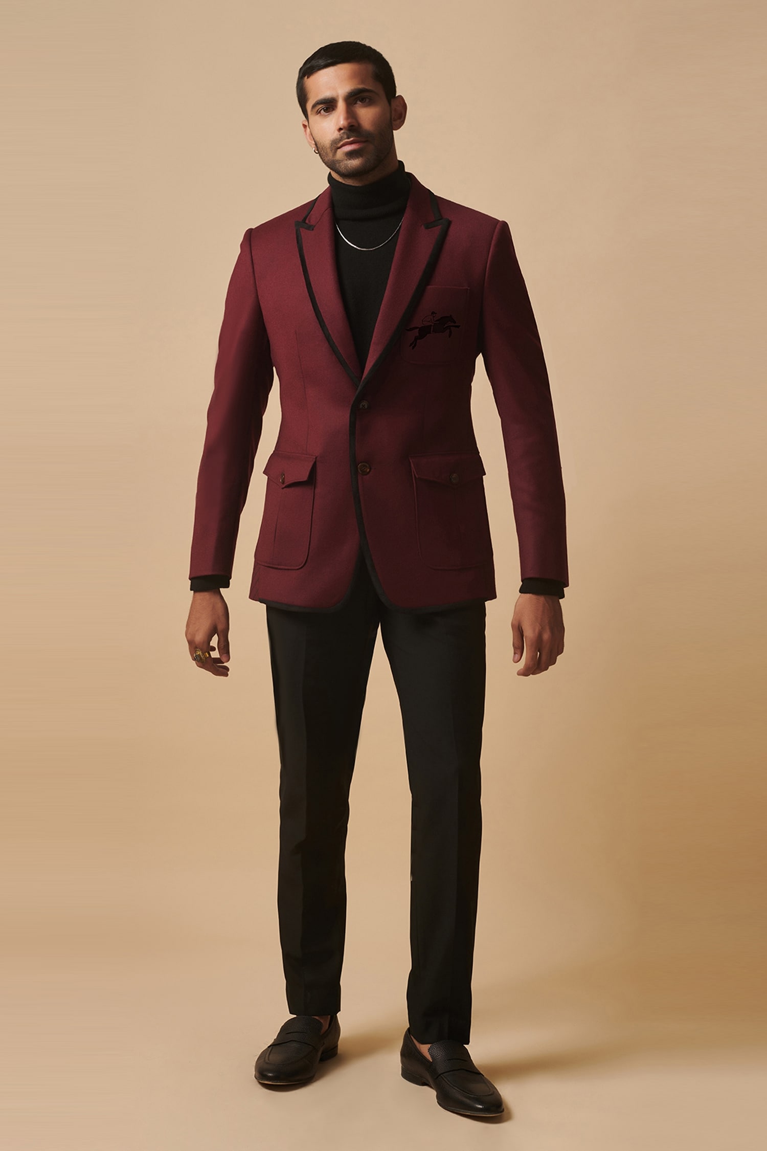 Buy Wine 100 Wool Plain Patch Pocket Blazer For Men by Philocaly