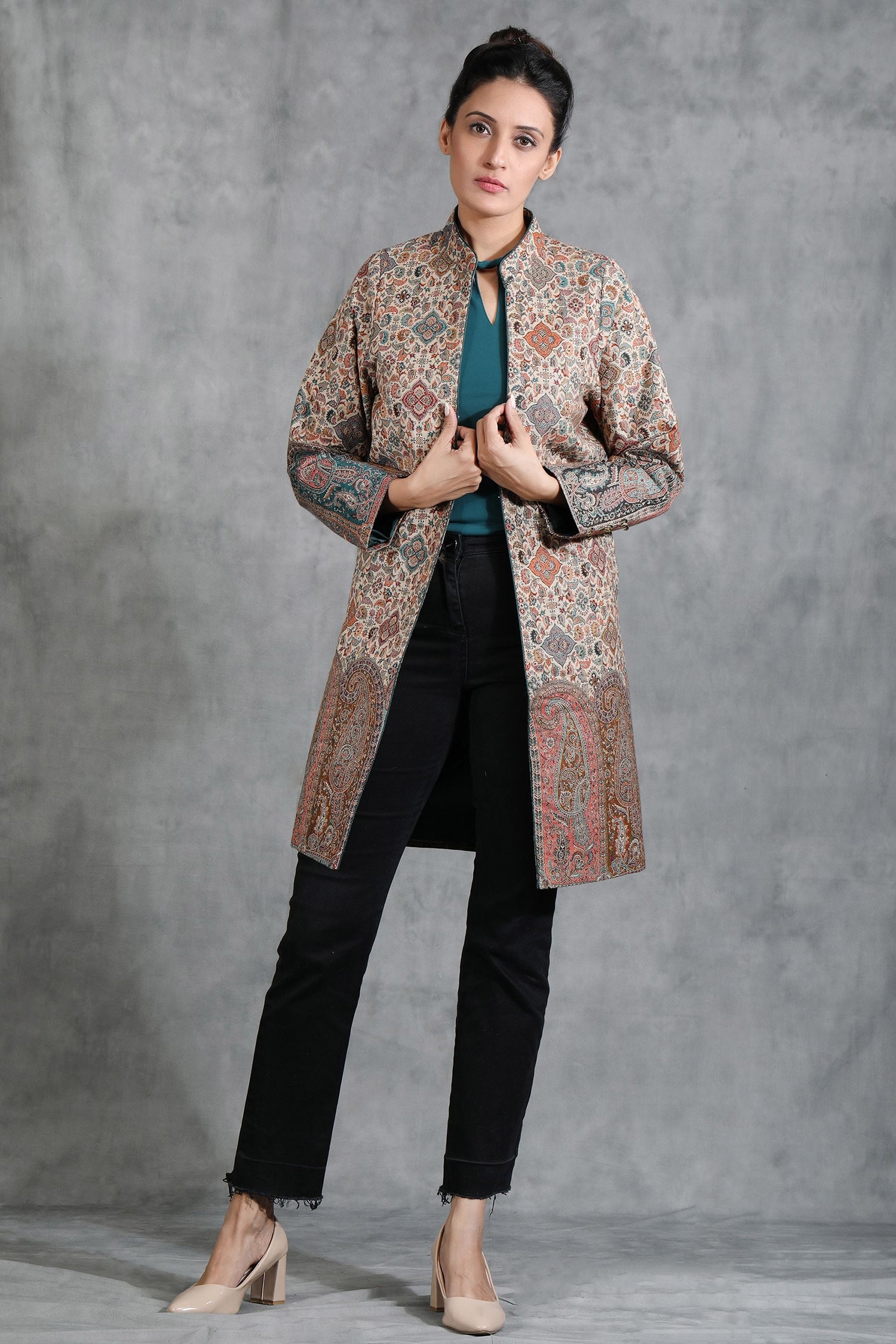 Amazon.com: Women's Trench Jacket Vintage Ethnic Printed Button Down Lapel  Suit Cardigan Winter Warm Plus Size Long Wool Coat : Sports & Outdoors