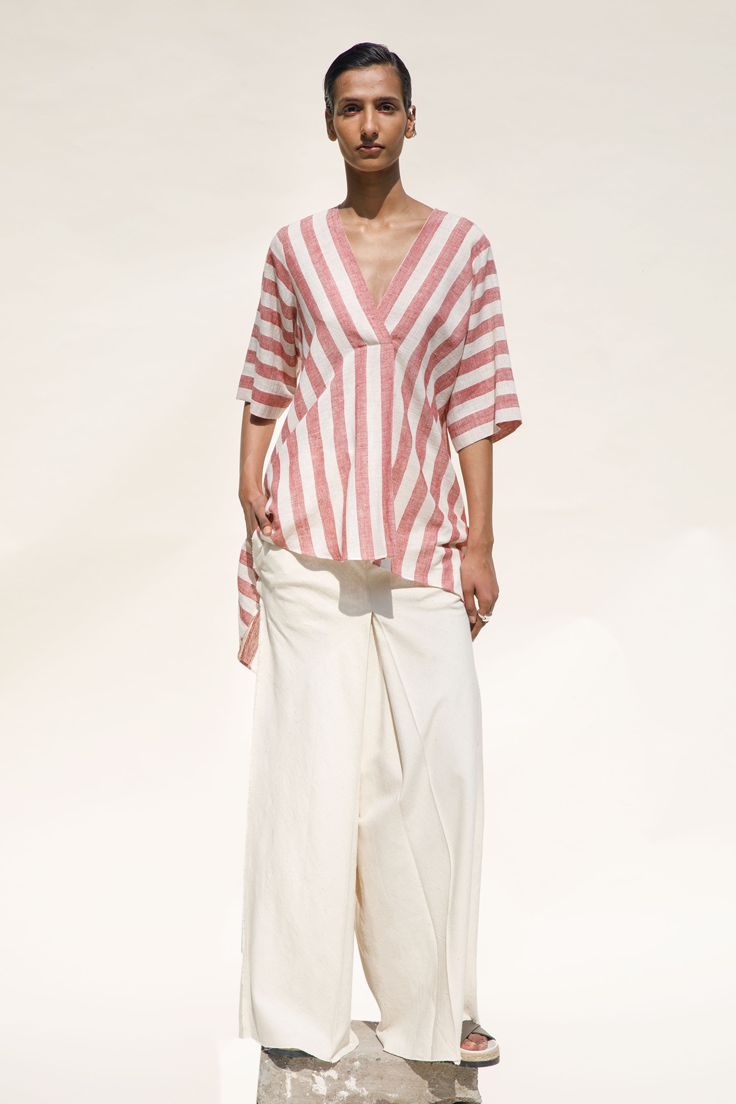 Urvashi Kaur Off White Handloom Cotton Aaron Wide Legged Pant