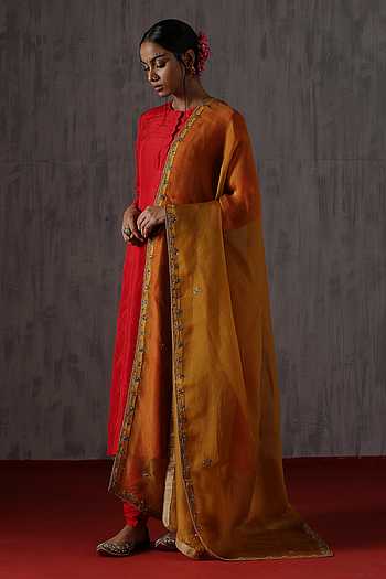 Buy Yellow Organza Embroidered Floral Dupatta For Women by Weaver Story ...