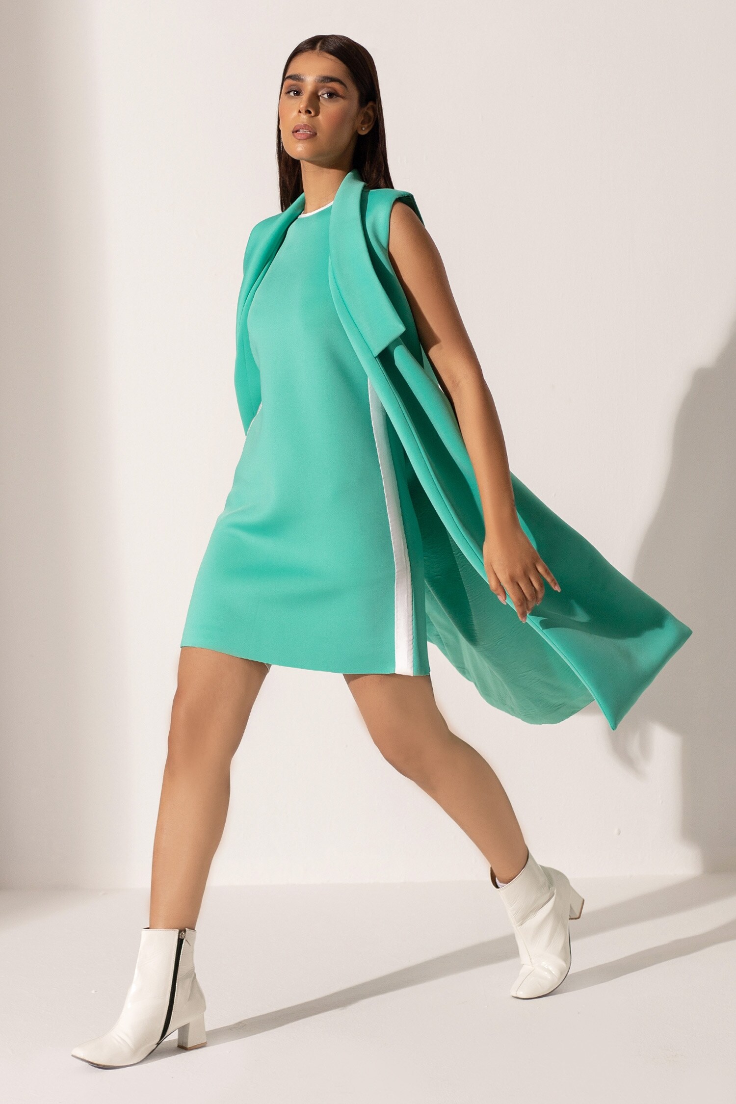 Kritika Madan Label Blue Neoprene Mini Dress With Coat