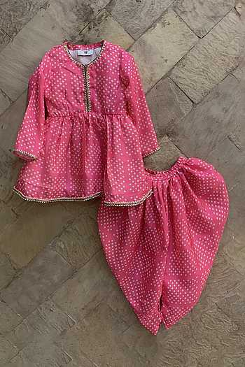 Designer Pink Peplum Orange Dhoti Set For Girls main image 1