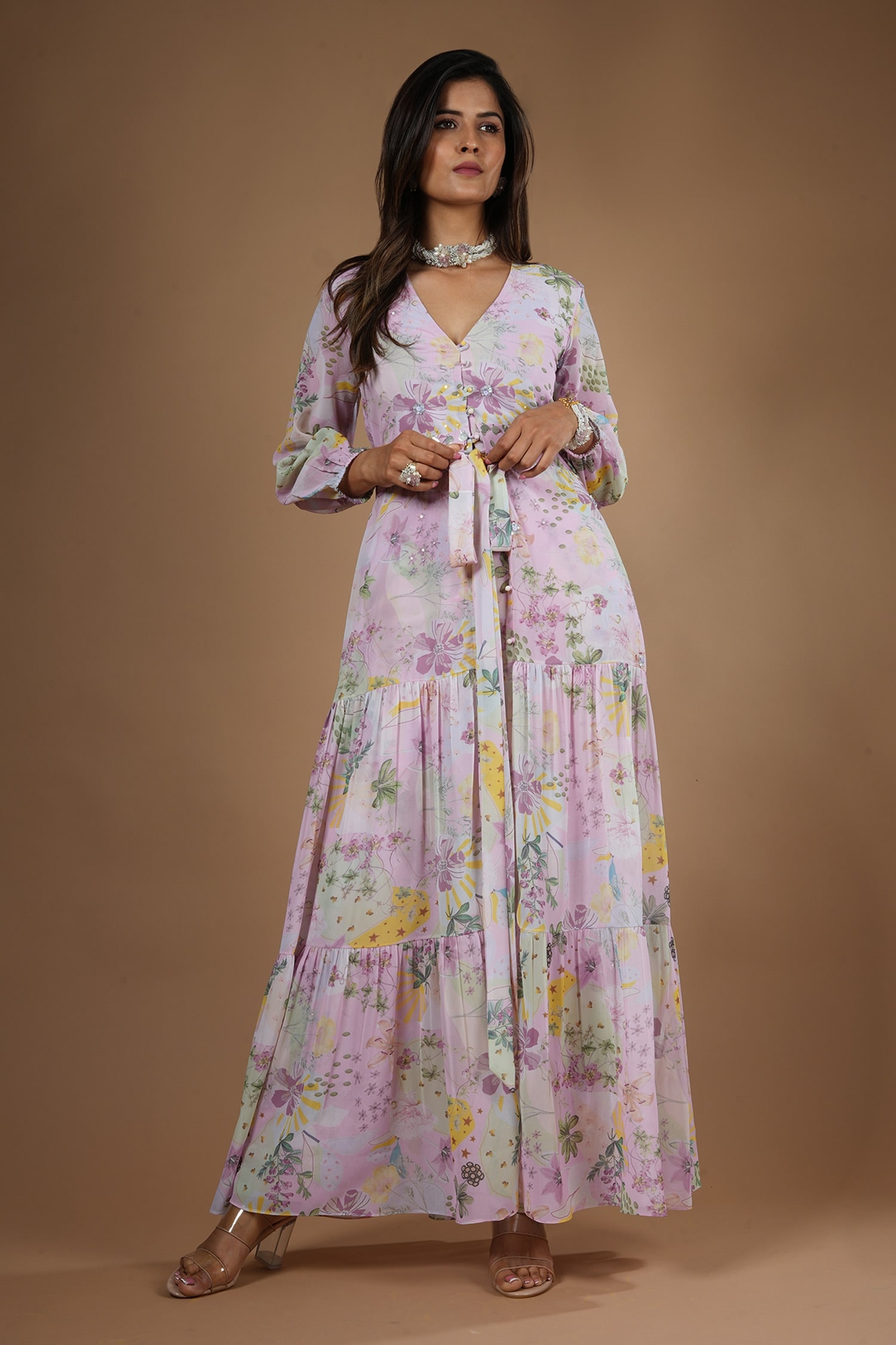 Buy Purple Viscose Printed Botanical V Neck Vintage Kurta With Pant For ...