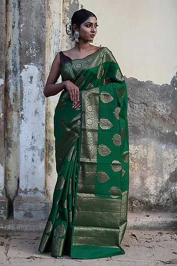 Grey saree in Zari Kota Silk with Handwoven Floral Jaal work