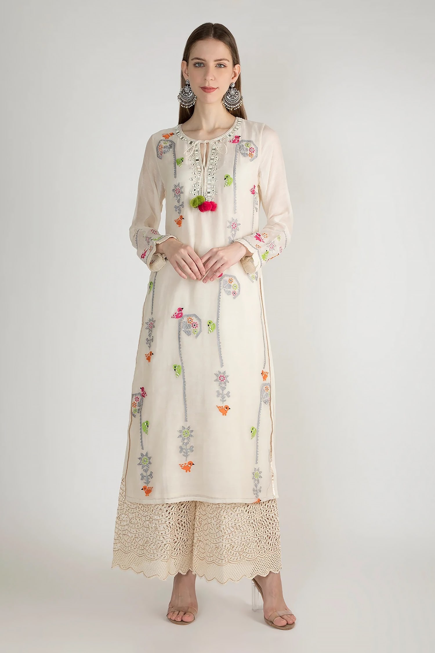 Buy Gopi Vaid White Cotton Silk Chidiya Floral Pattern Tunic Online ...